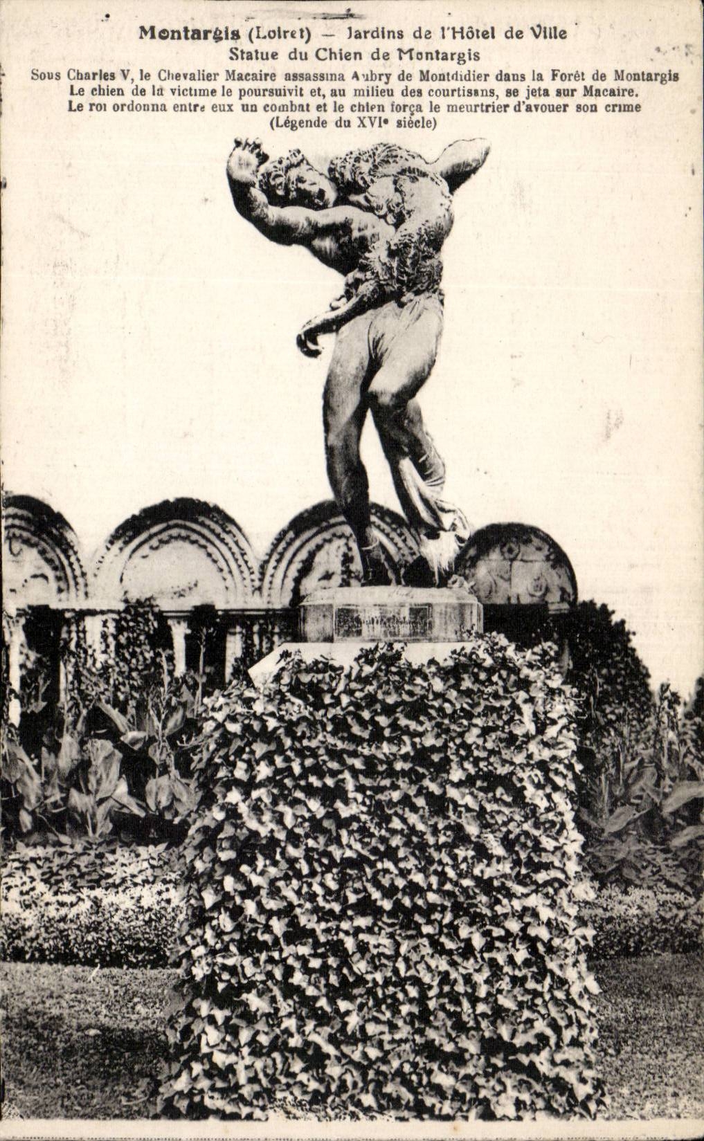 CPA Montargis Garten der Rathaus Statue des Hundes von Montargis