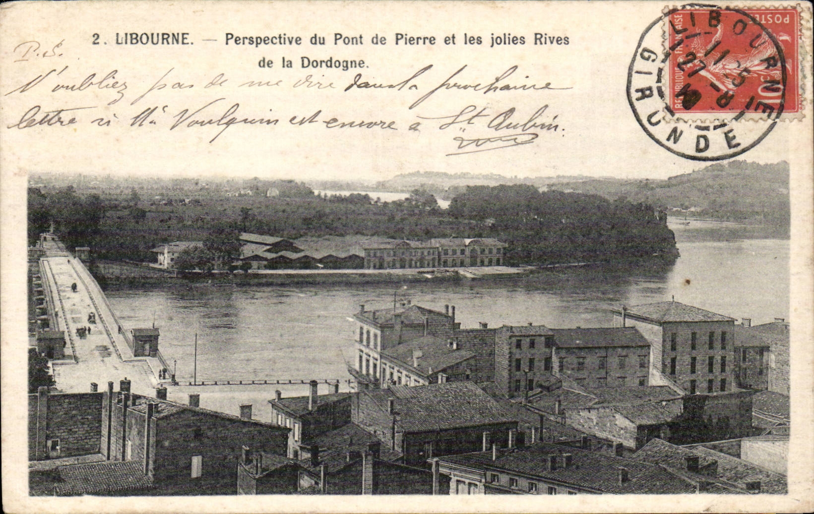 CPA Libourne View der Steinbrucke und der hubschen Banke des Dordogne