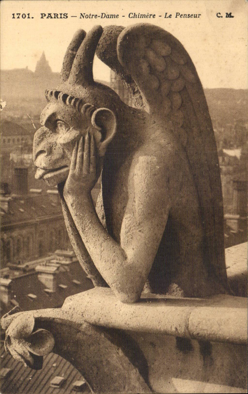 CPA Paris Eglise Notre Dame Chimere Le penseur