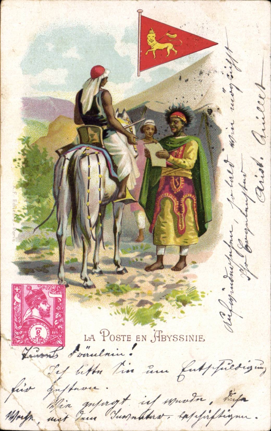 CPA Illustrator the post office in Abyssinie Lion