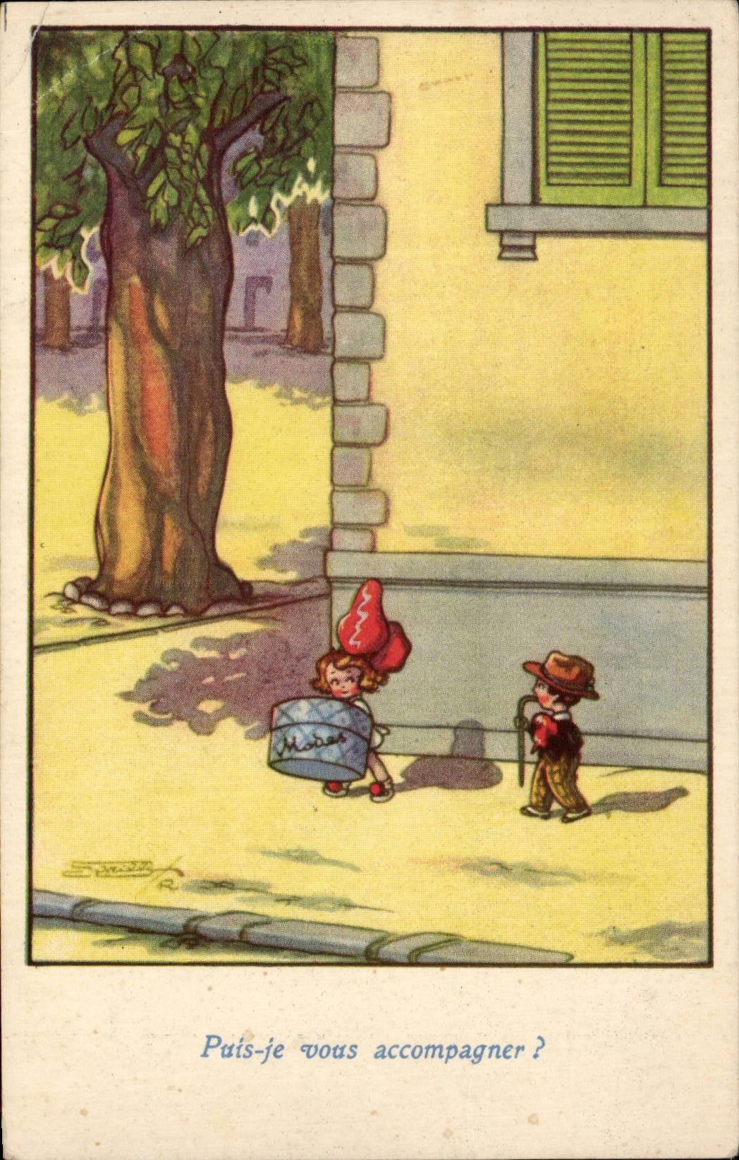 CPA Humour Illustrateur Puis je vous accompagner ? enfants