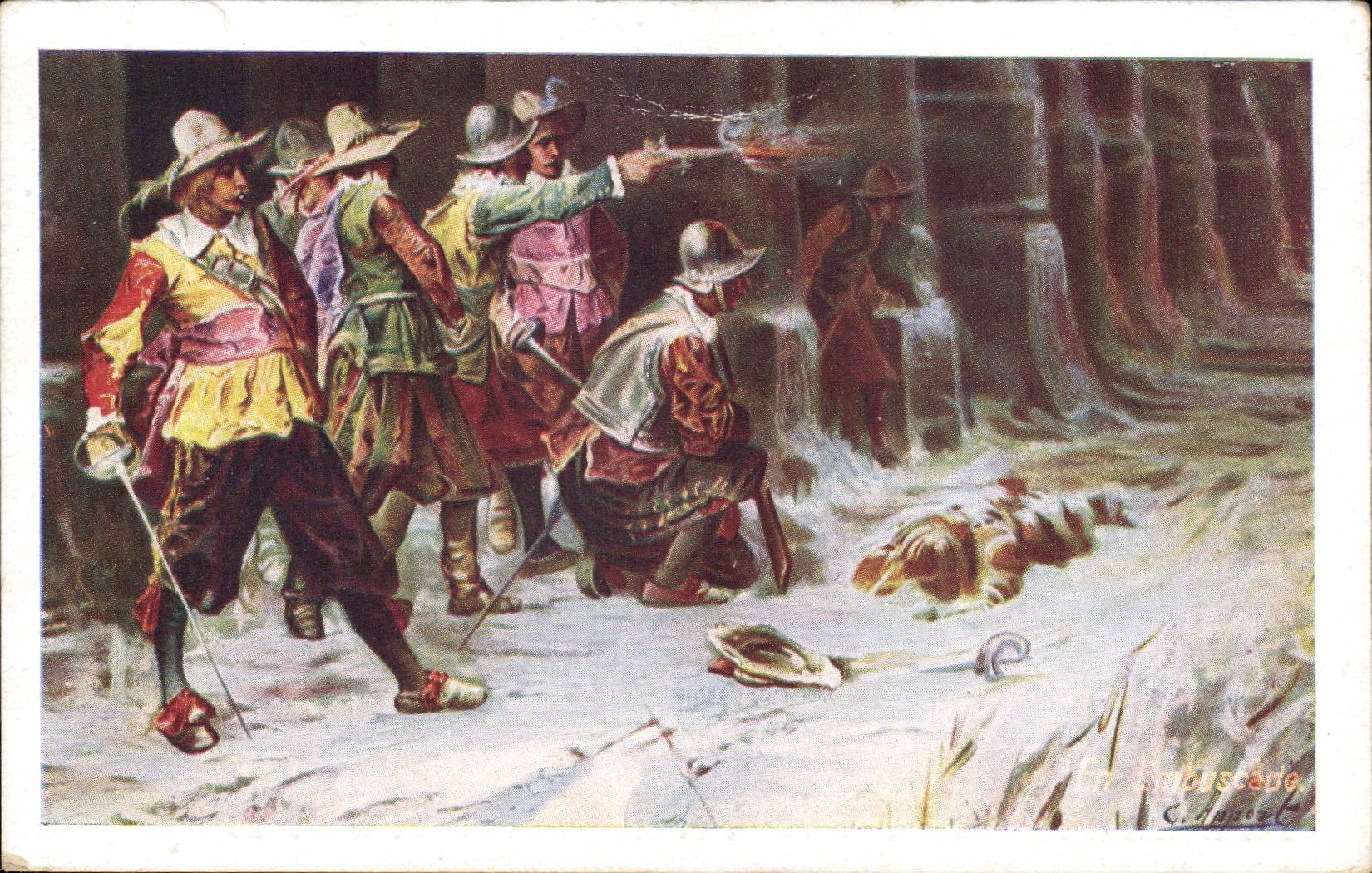 Mosqueteros de CPA Militaria en uniforme uniforme de la emboscada