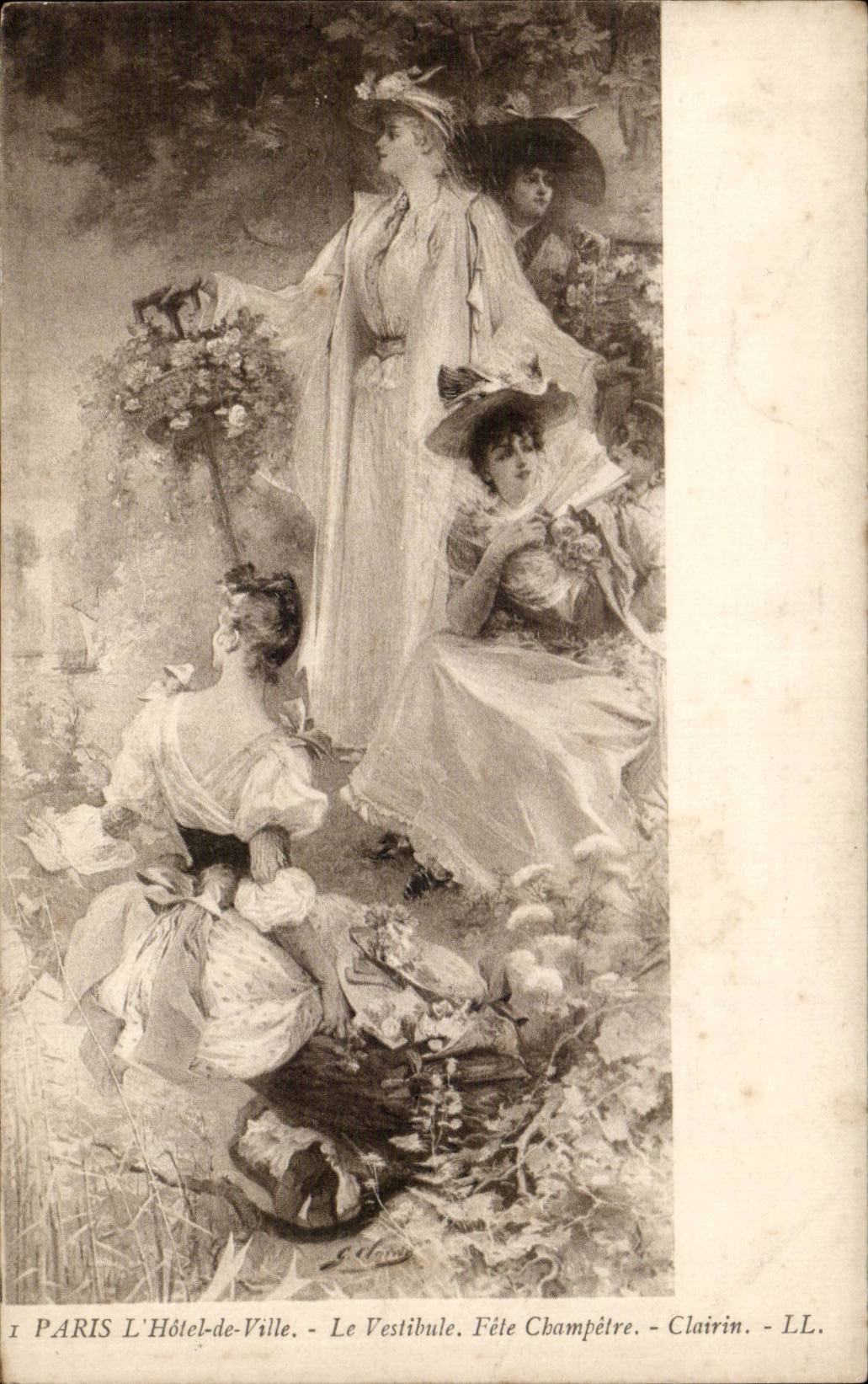 CPA Paris L'hotel de ville Le vestibule Fete champetre Clairin Femmes
