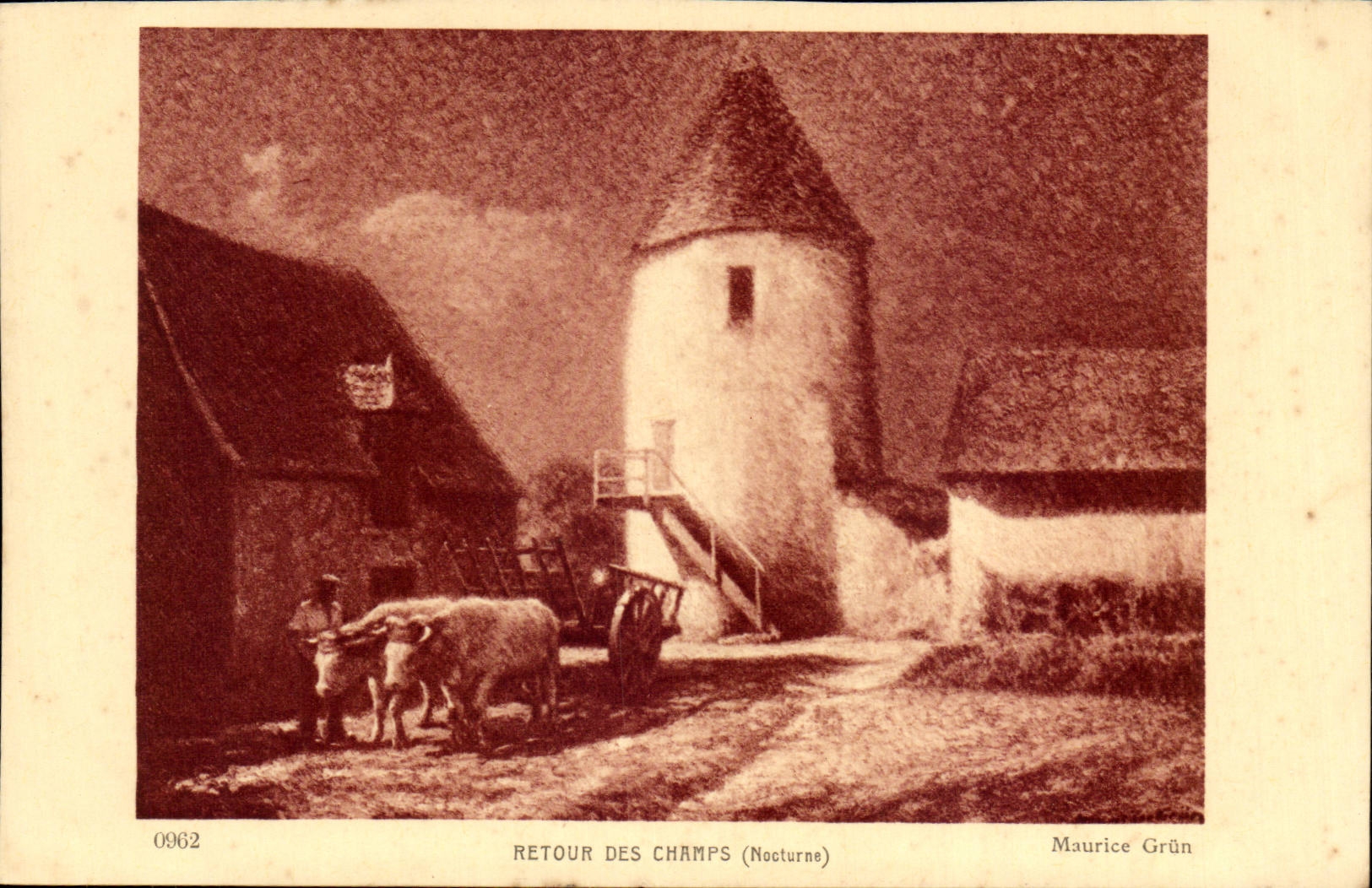 CPA Maurice Grun Retour des champs Attelage Boeufs