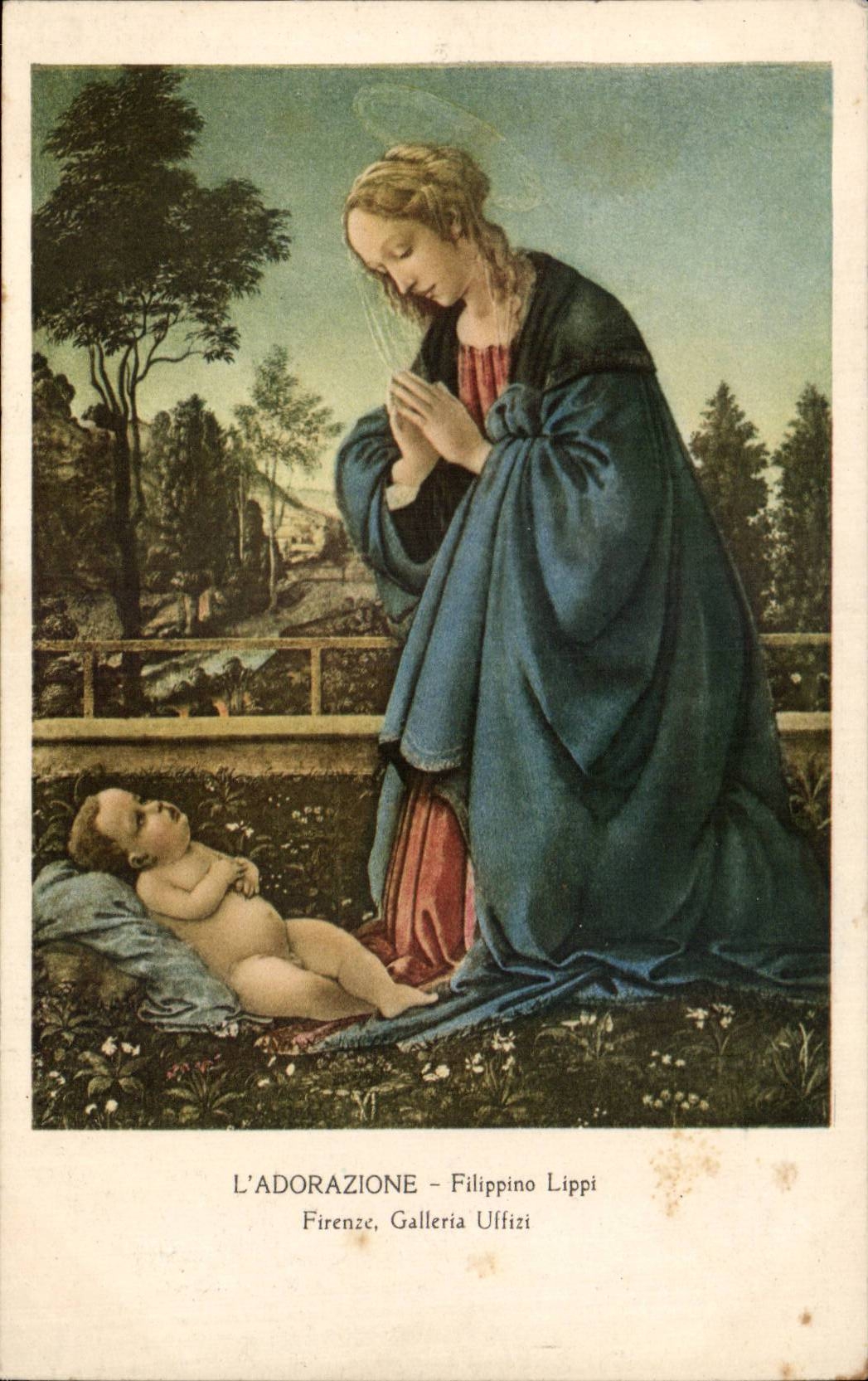 CPA L'Adorazione Filippino Lippi Firenze Galleria Uffizi