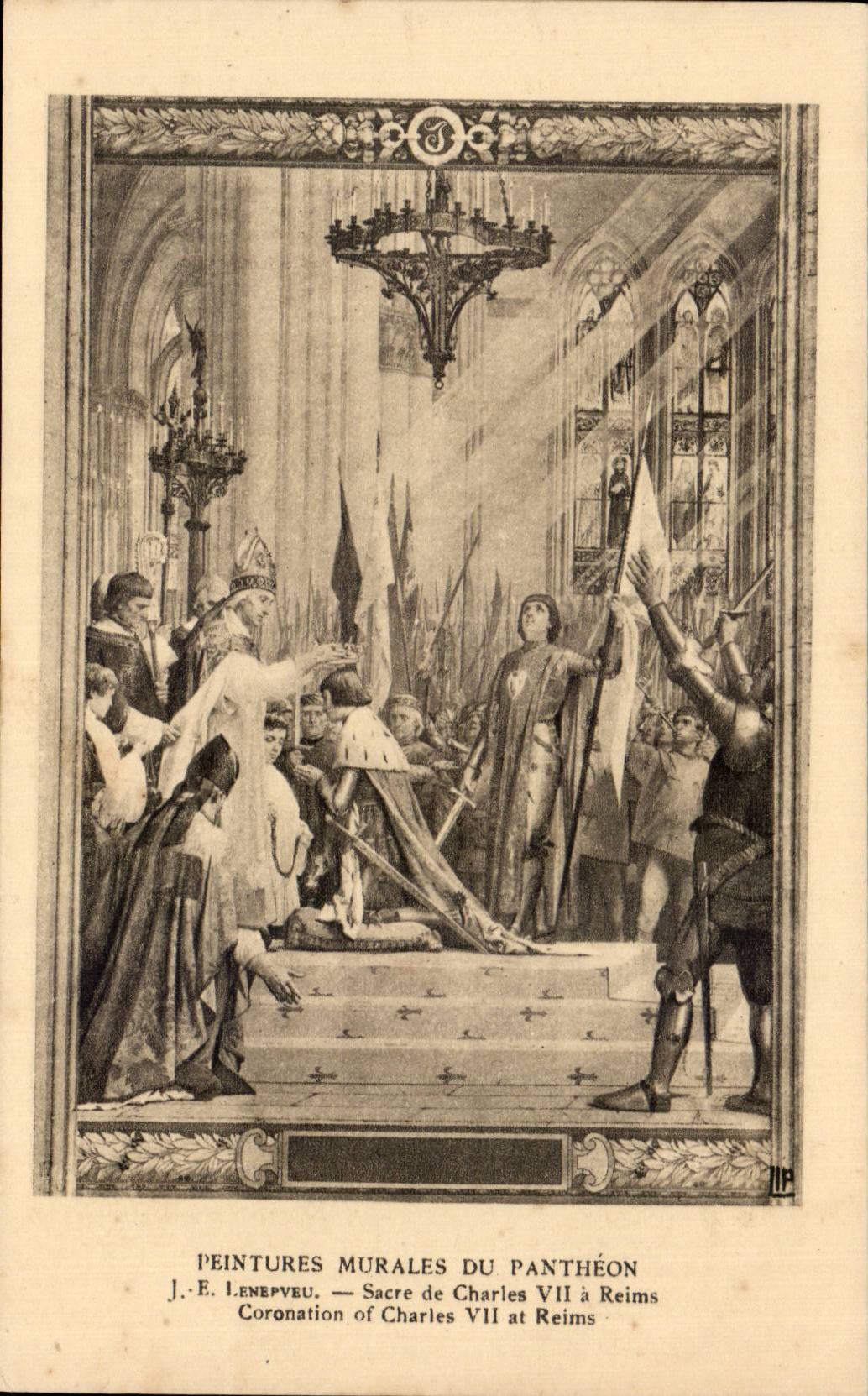 CPA Paris Murals of the Pantheon Lenepveu Sacre of Charles VII has Rheims Jeanne of arc