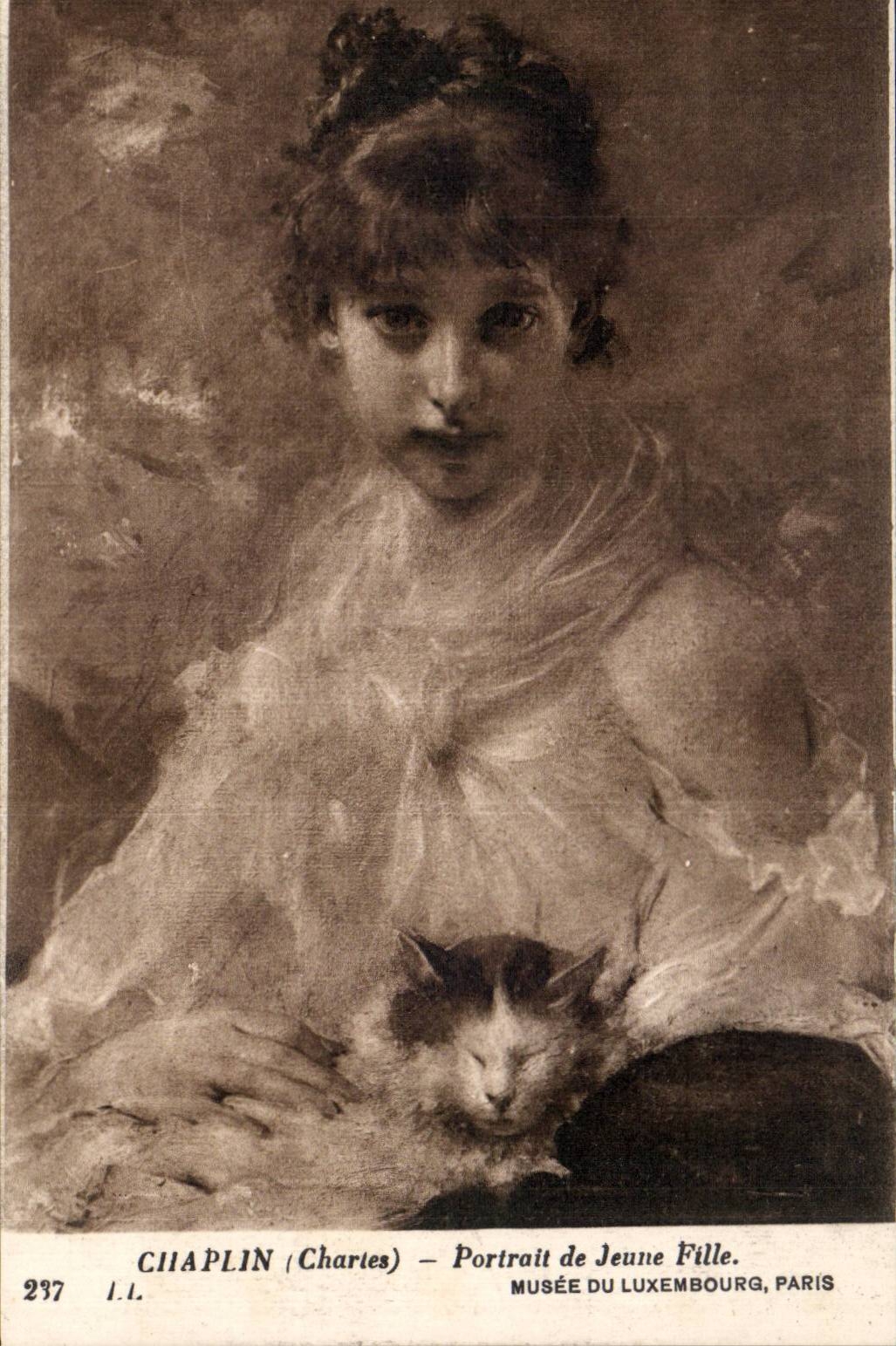 CPA Musee du Luxembourg Paris Chaplin Portrait de jeune fille Chat Cat