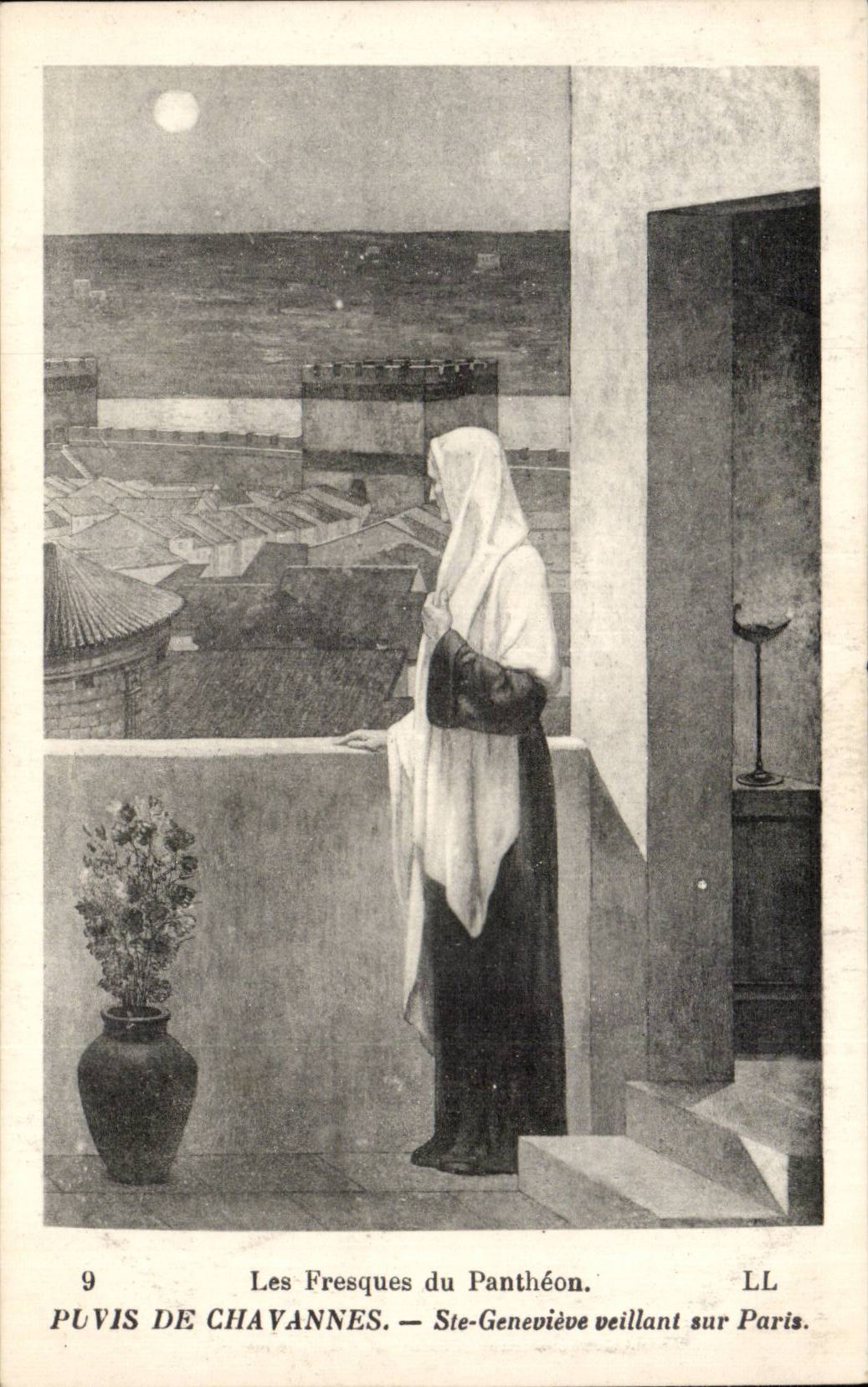 CPA Paris frescos of the Pantheon Puvis de Chavannes Ste Genevieve taking care on Paris