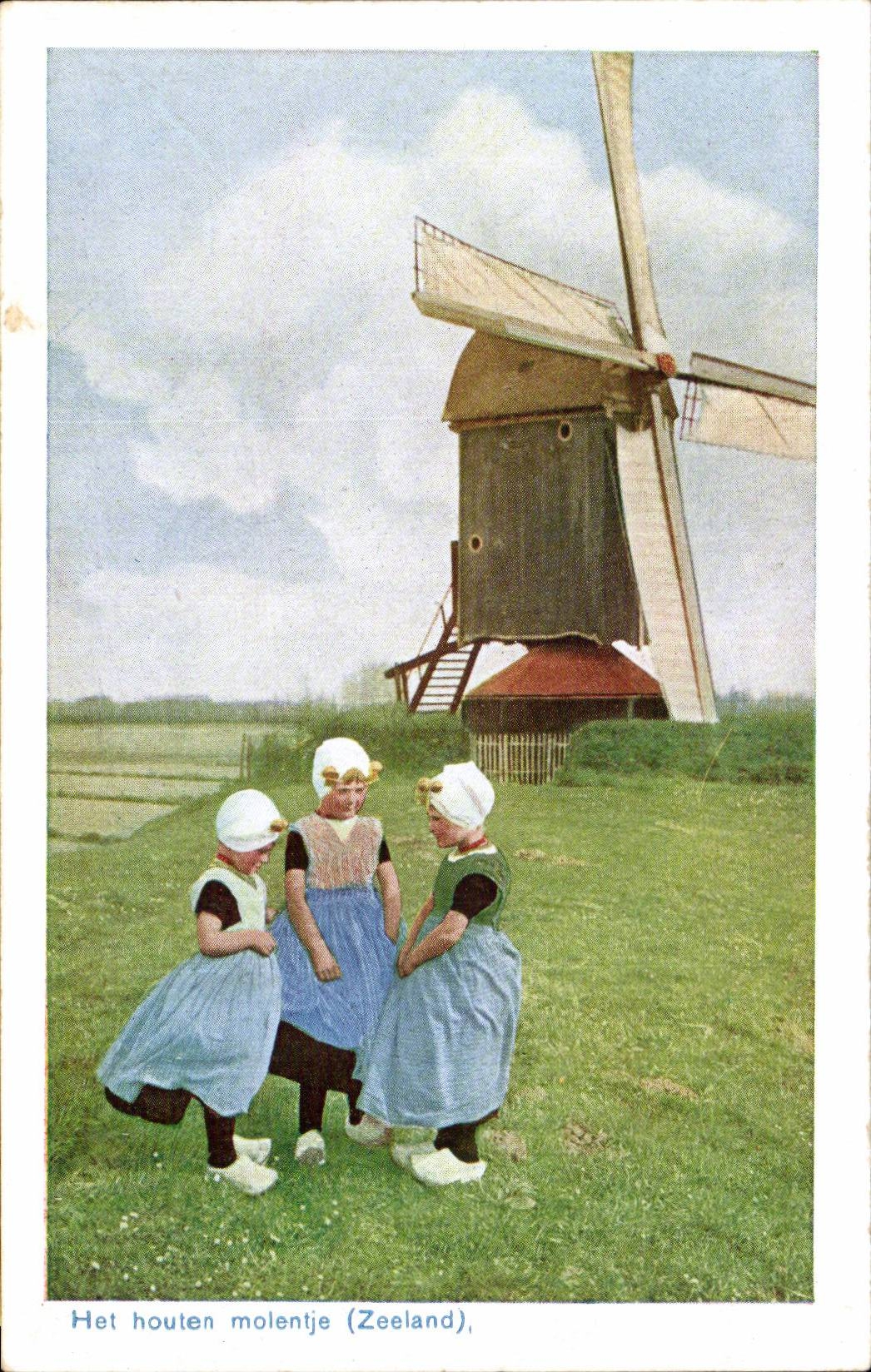 Nederland - Holland - the Netherlands - Folklore - Children - meid - Kind - mill - windmill - windmolen CPA