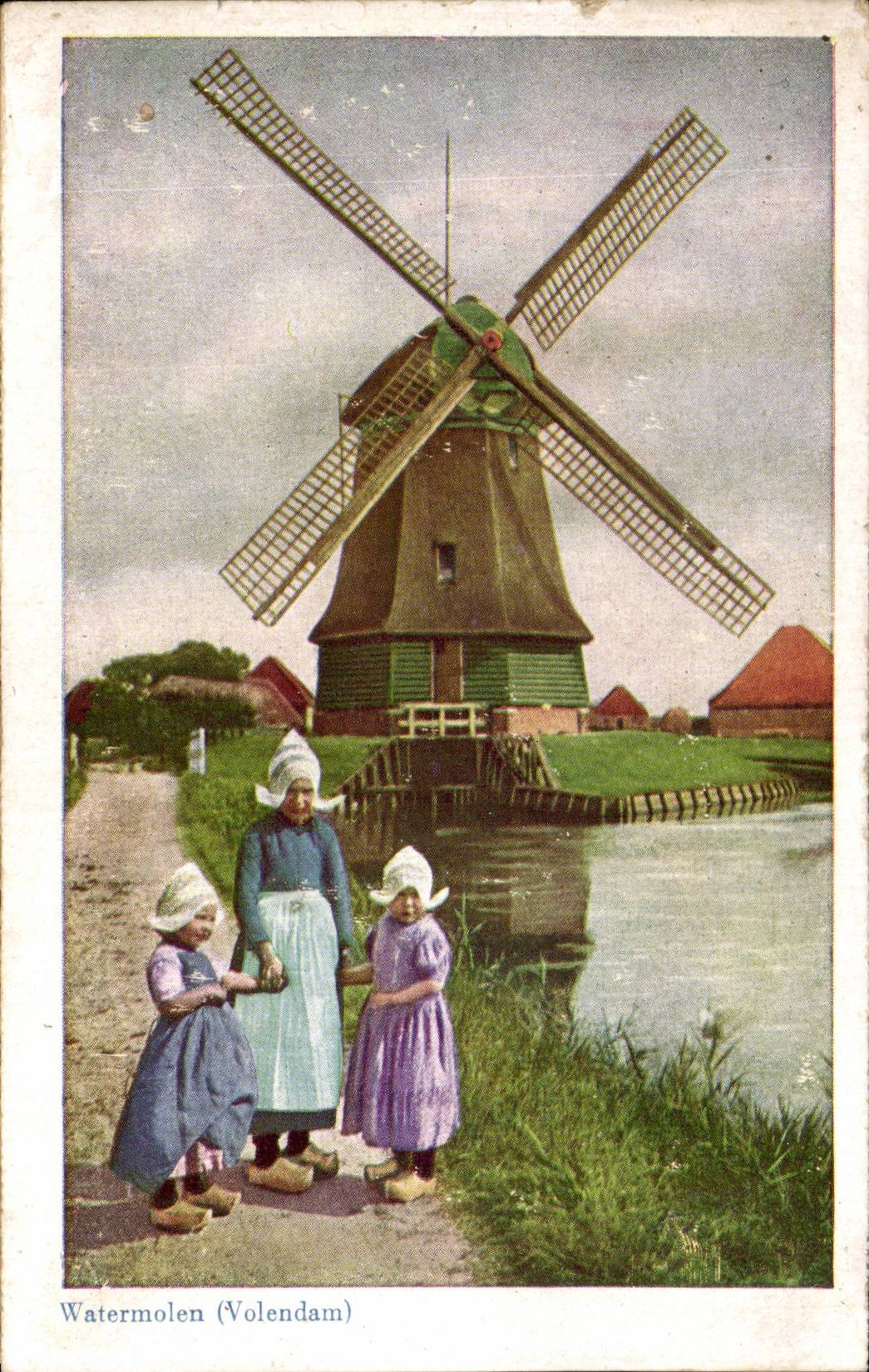 CPA the Netherlands Watermolen Volendam Mill windmill