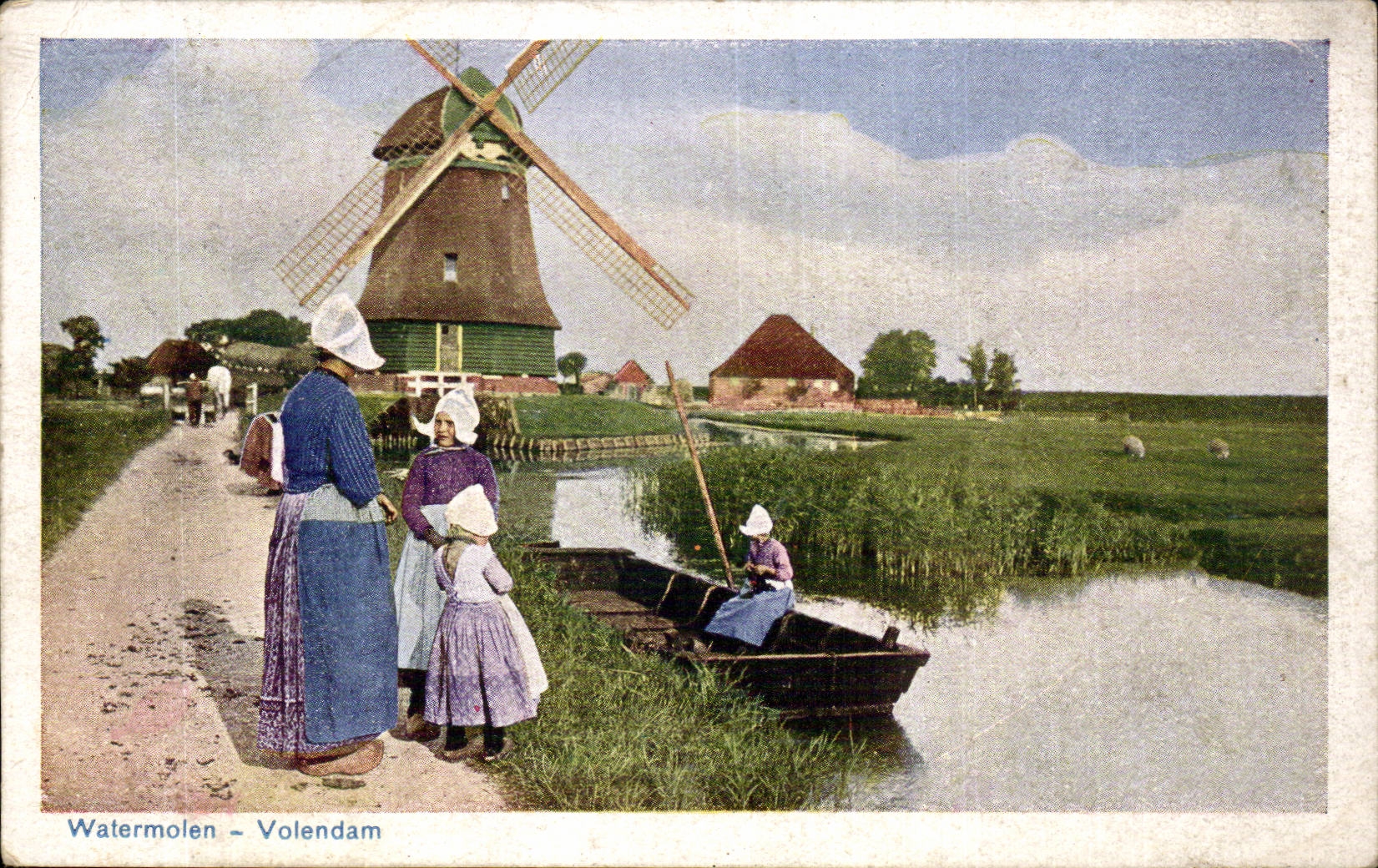 CPA the Netherlands Watermolen Volendam Windmill Mill Folklore