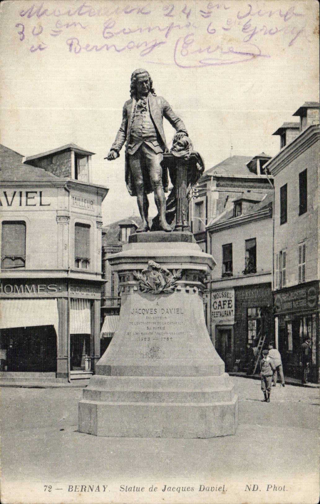 CPA Bernay Statue of Jacques Daviel