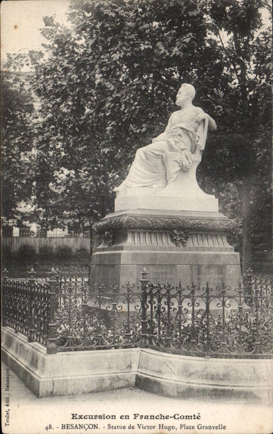 CPA Besancon les Bains Statue of Victor Hugo Places Granvelle