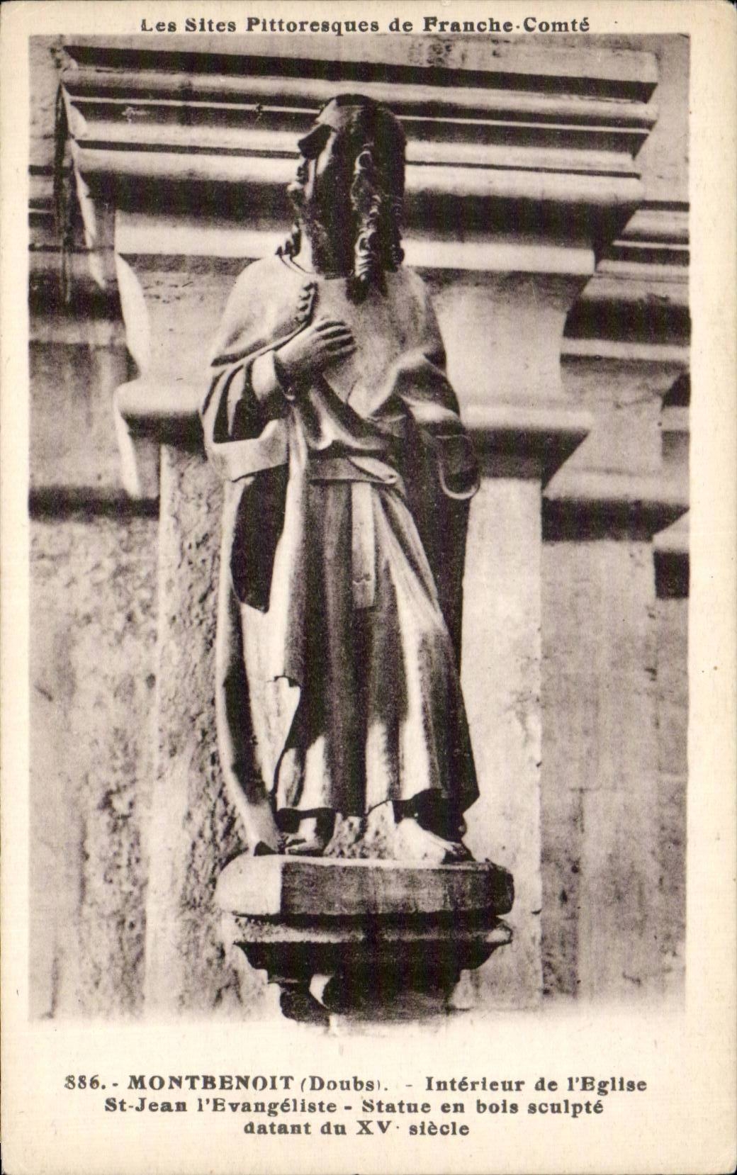 CPA Montbenoit Interieur of the church St Jean the evangelist Statue out of wood carves dating from 15th
