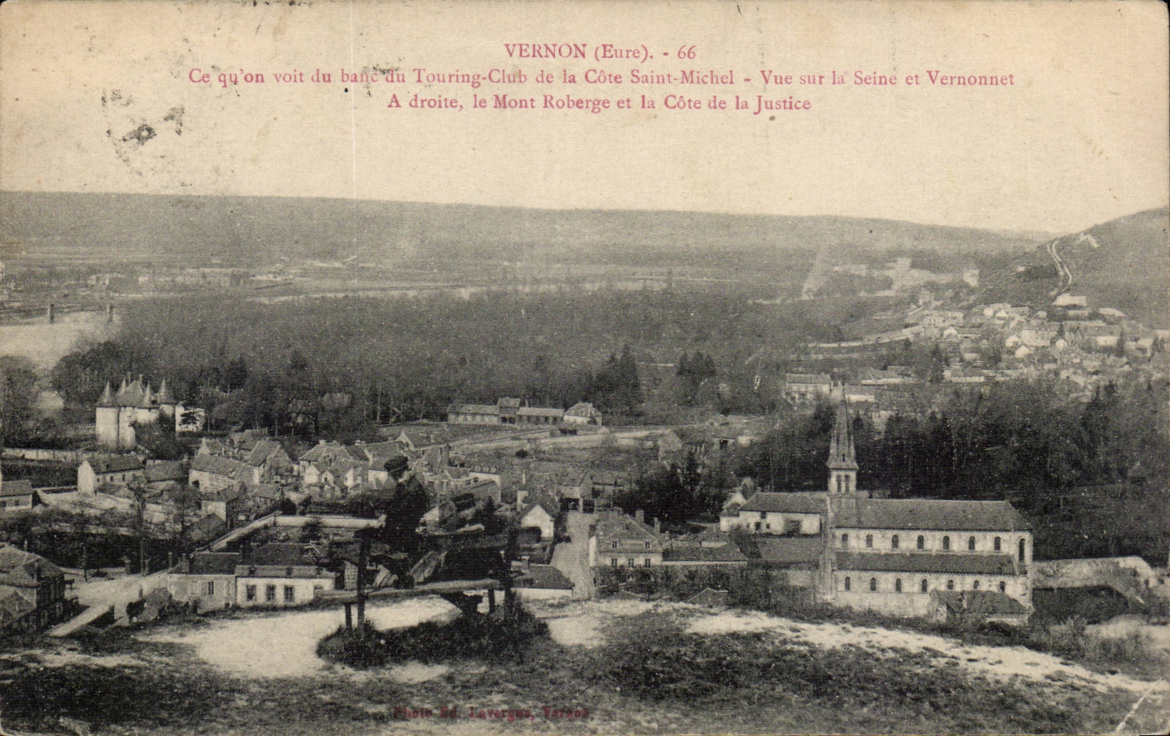 CPA Vernon what one sees of the bench of Touring Club Seen on the Seine and Vernonnet Le Mont Roberge and the court of justice