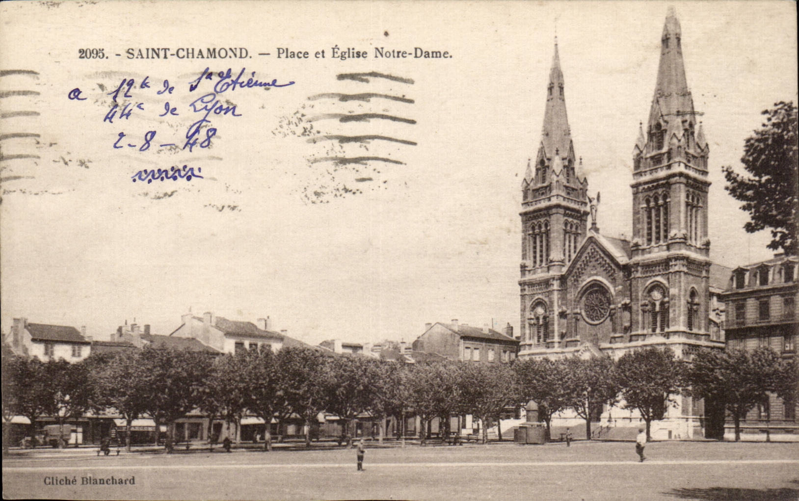 CPA Saint Chamond Place et Eglise Notre Dame