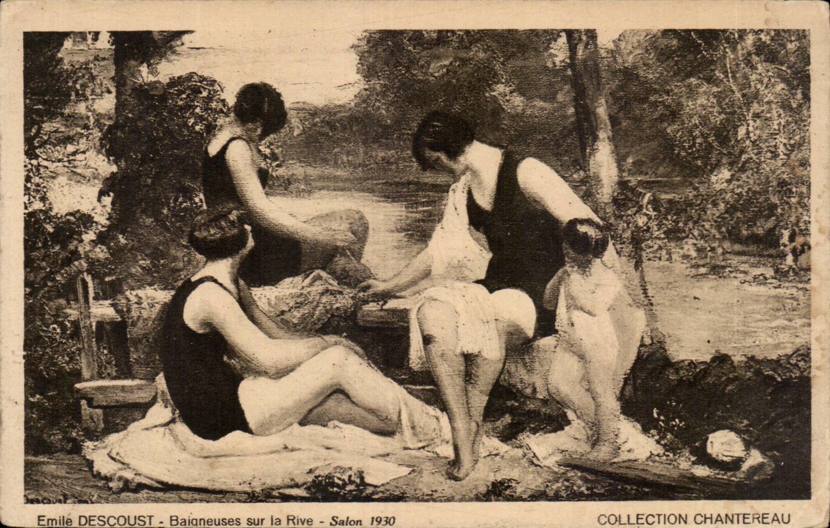CPA Fantasy Emile Descoust Bathers on the bank Living room 1930