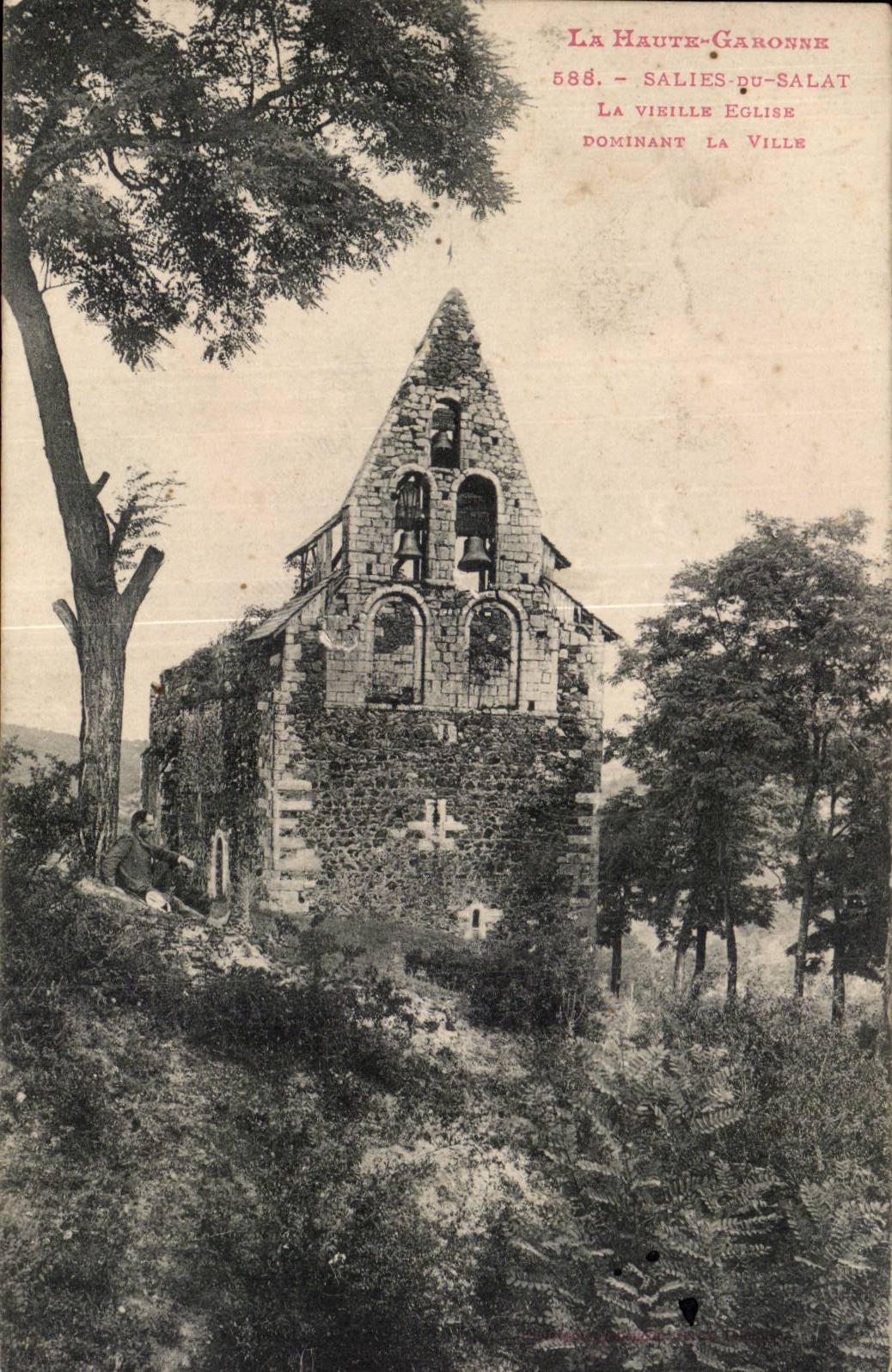 Dirtied CPA of Salat the old church dominating the city