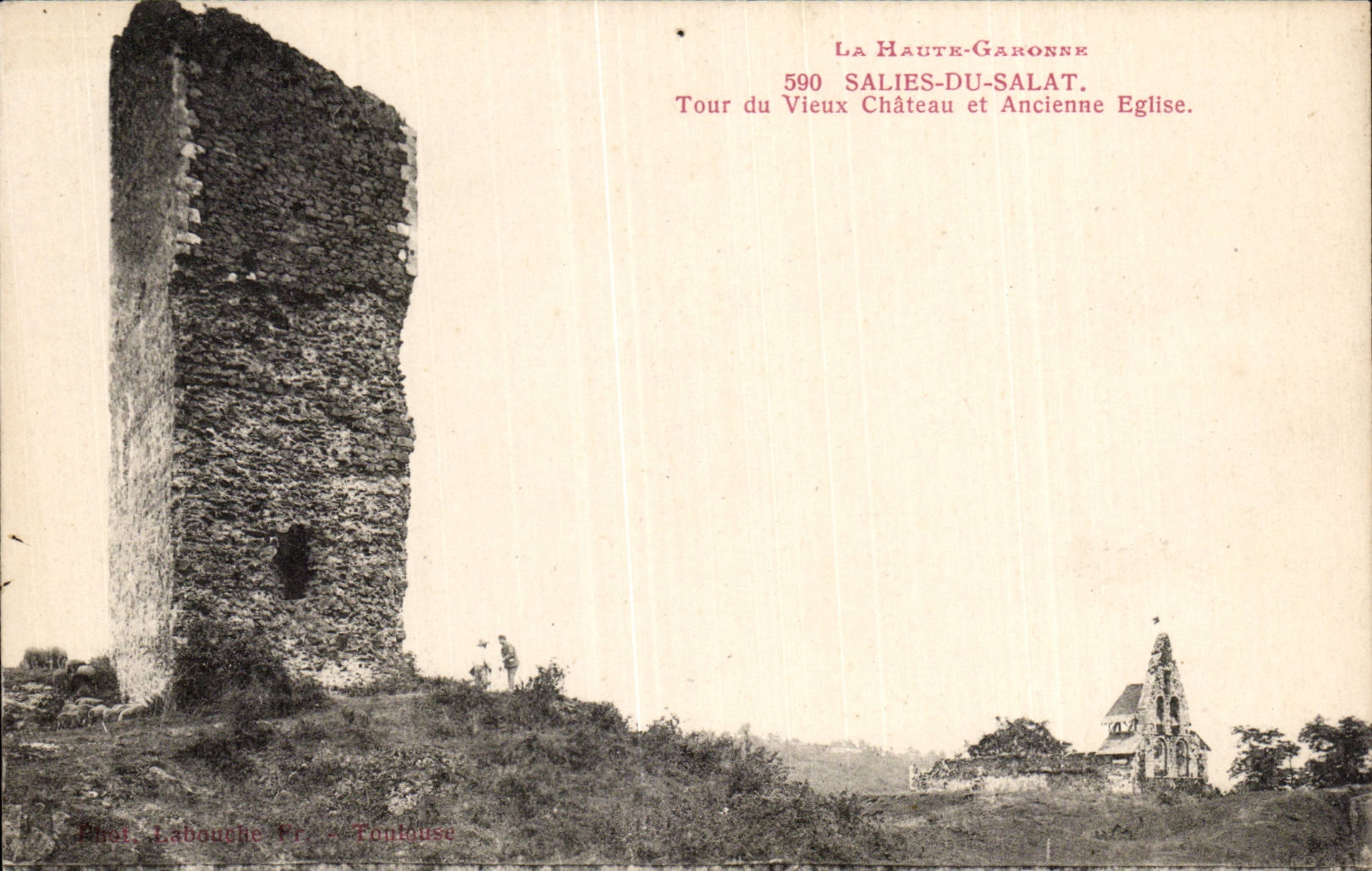 Dirtied CPA of Salat Turn of the old castle and old church