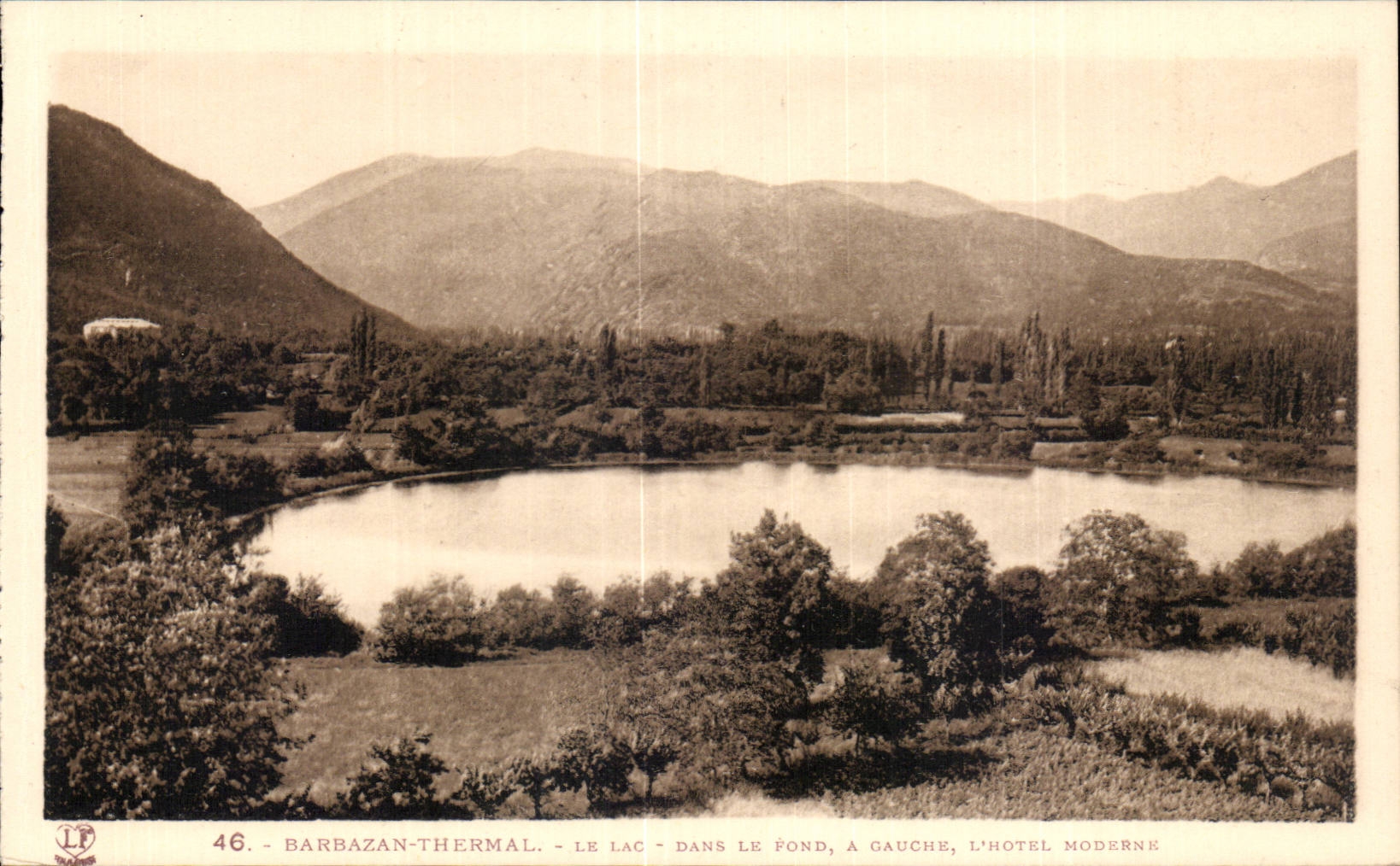 CPA Barbazan Thermal Le lake In the content on the left the modern hotel