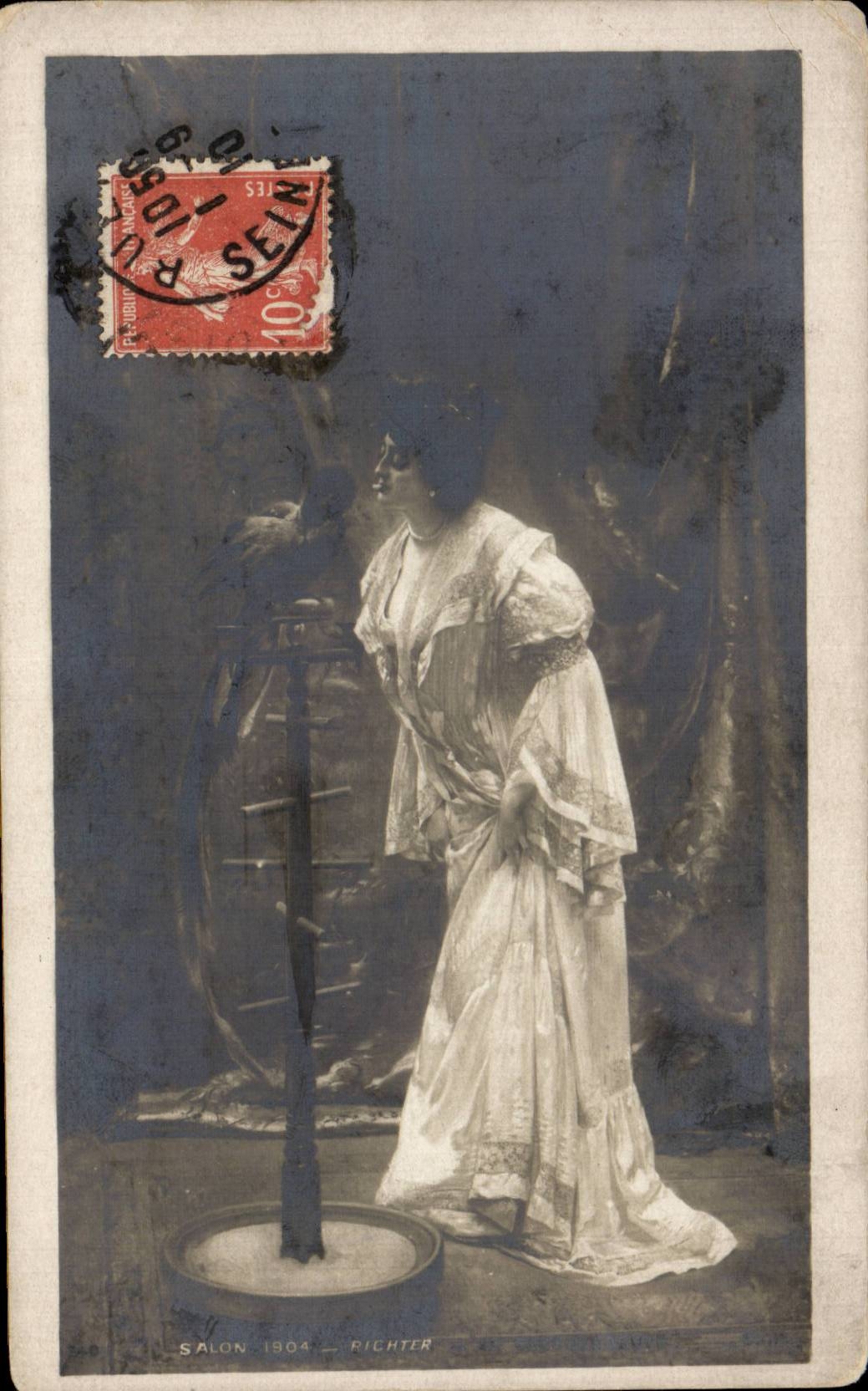 CPA Living room 1904 Richter Woman Parrot