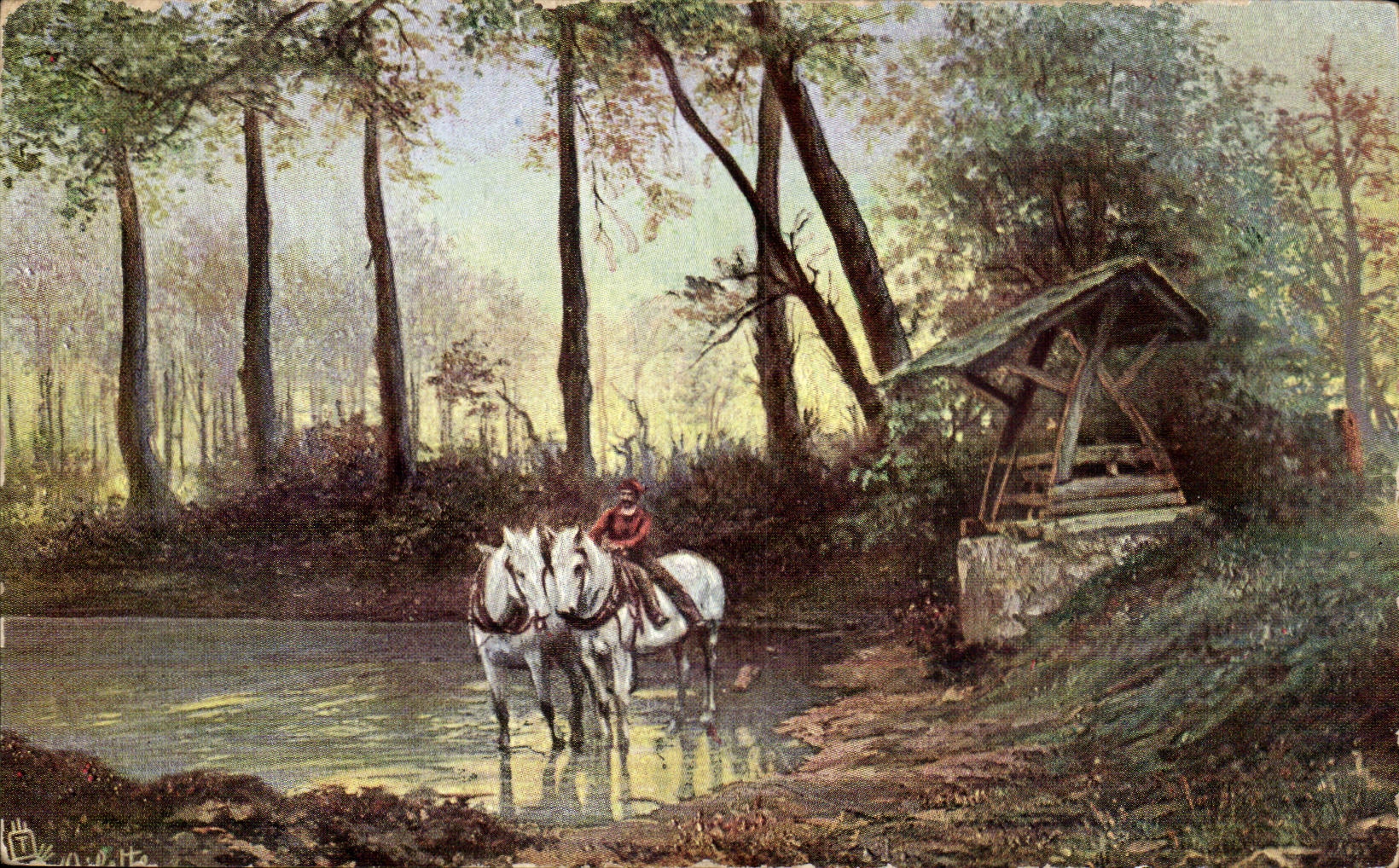 CPA Fantaisie Attelage dans un marais Chevak Chevaux horses