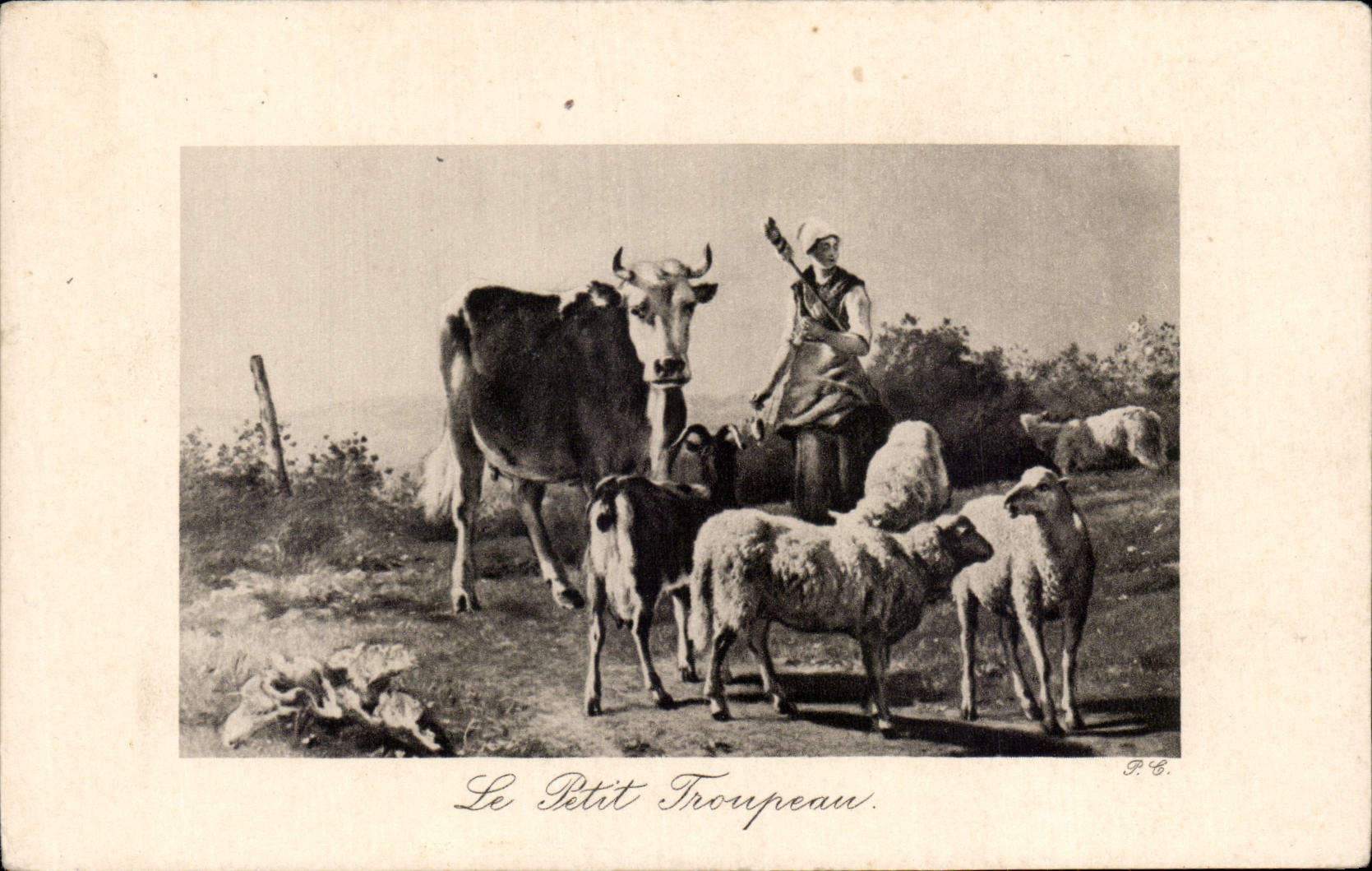 CPA Fantaisie Le peti herd Sheep Cow