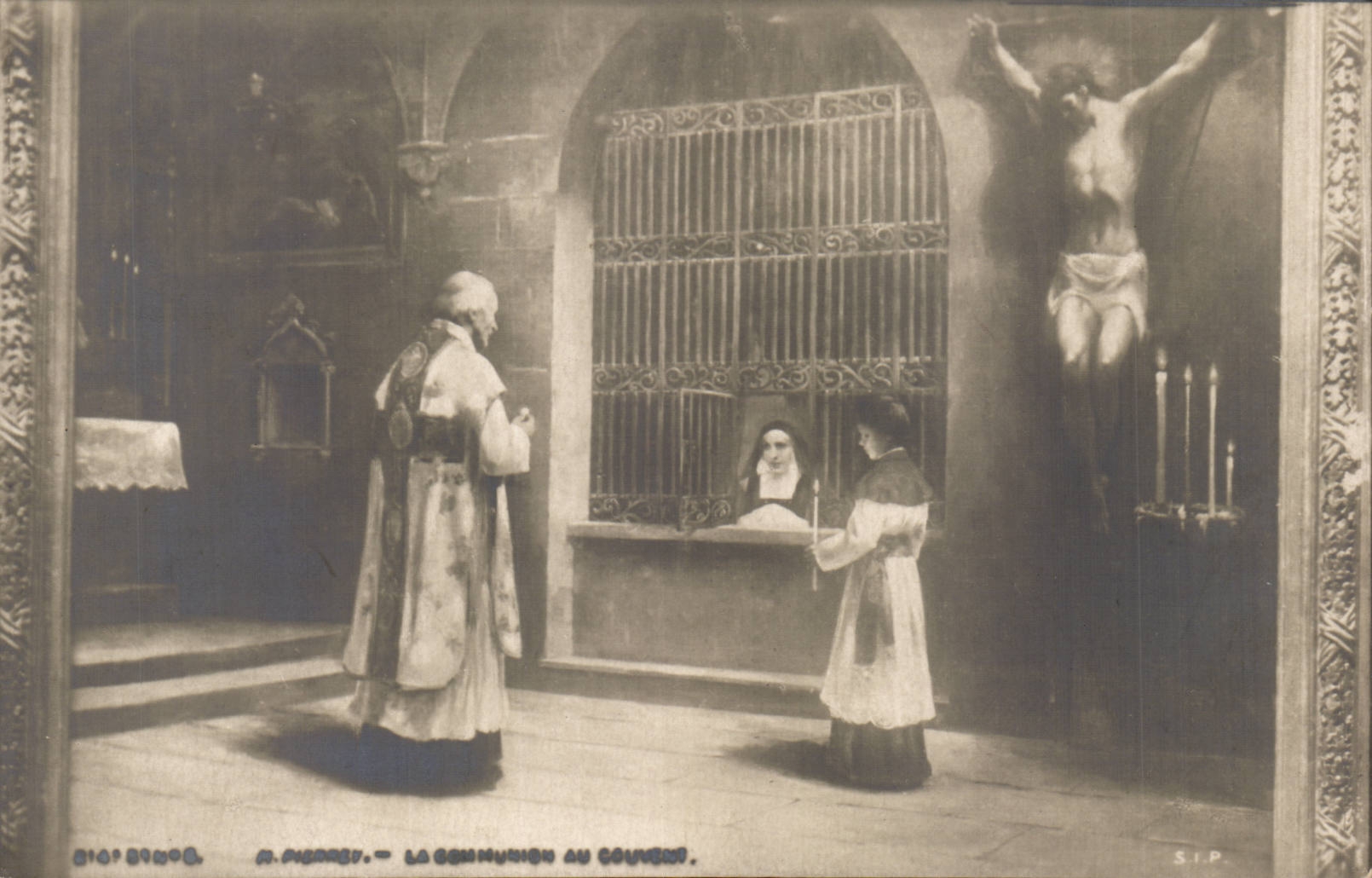 CPA Fantaisie La communion au couvent