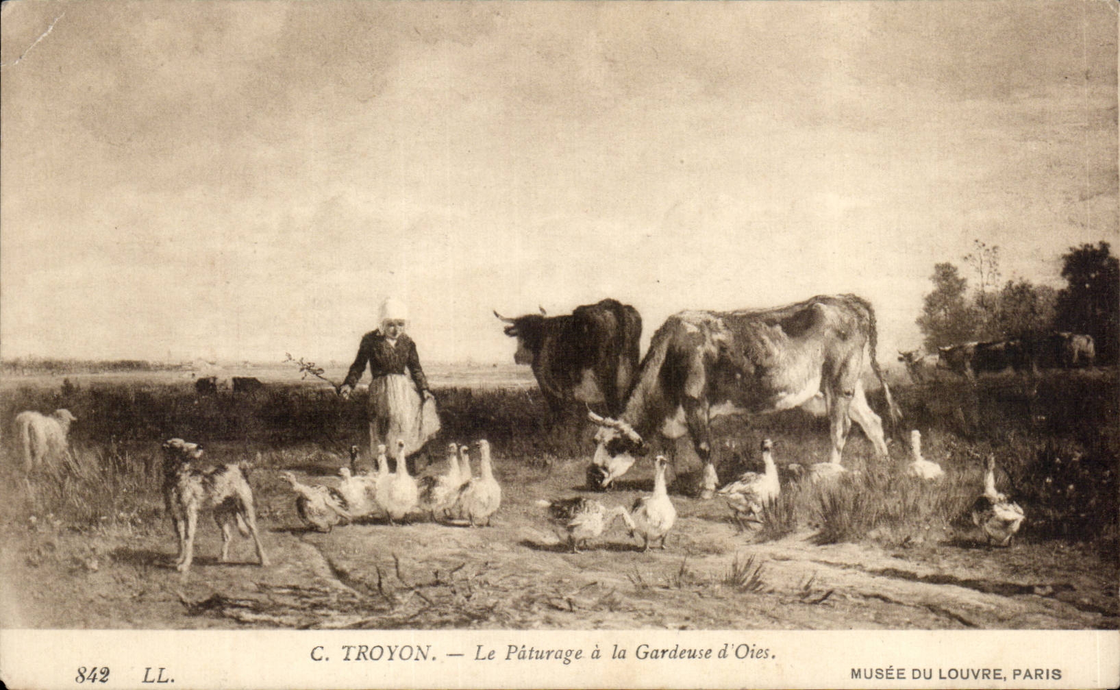 CPA Fantasy Troyon Le pasture with gardeuse of geese Cows