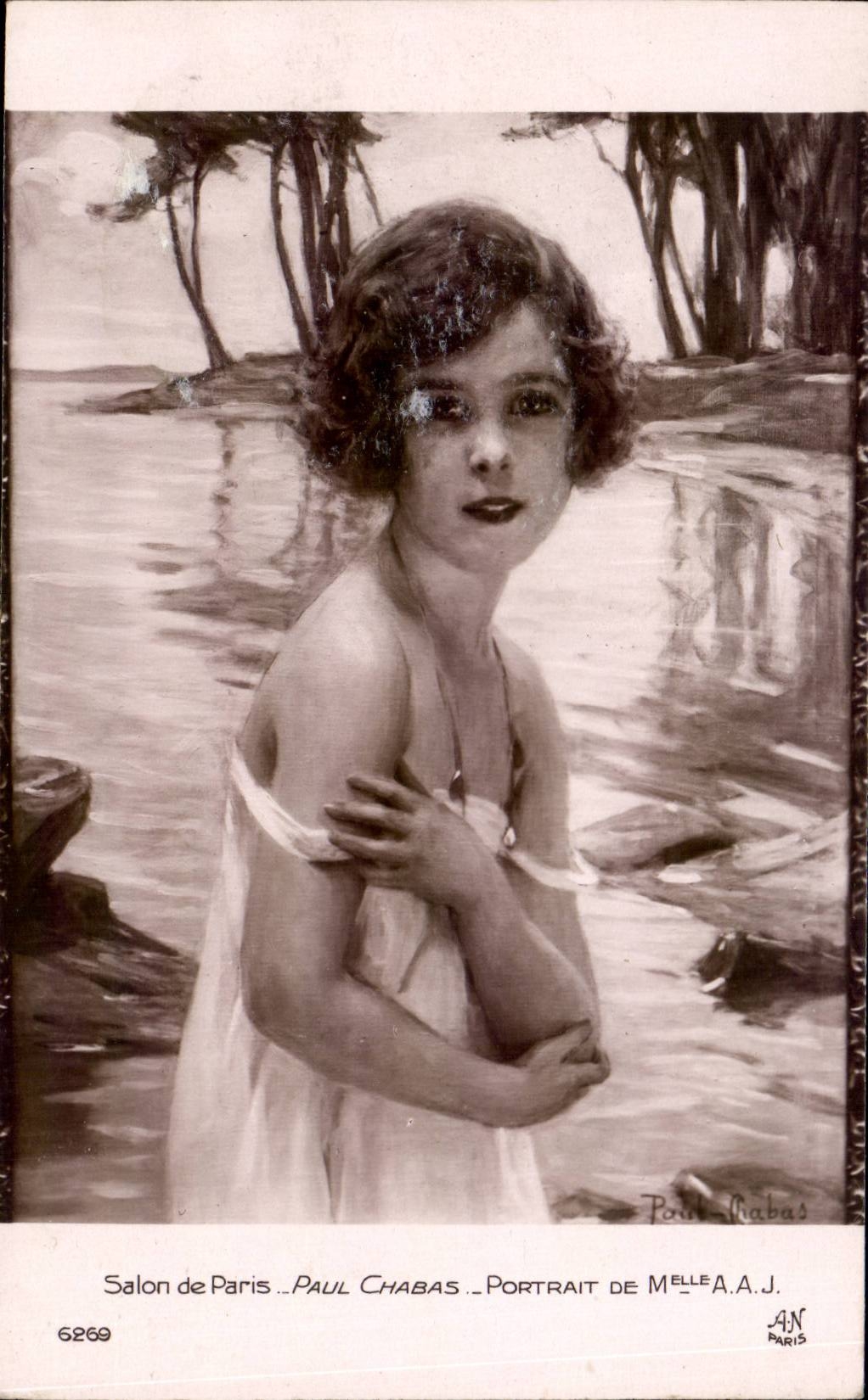 CPA Fantaisie Salon de Paris Paul Chabas Portrait de Mlle AAJ