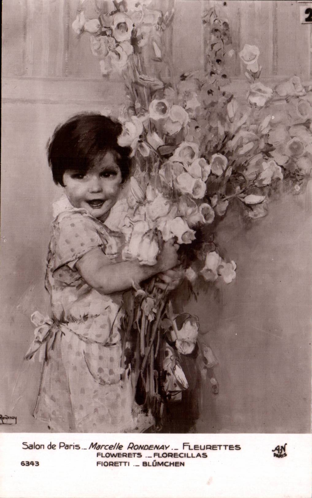 CPA Fantaisie Salon de Paris Marcelle Rondenay Fleurettes Enfant