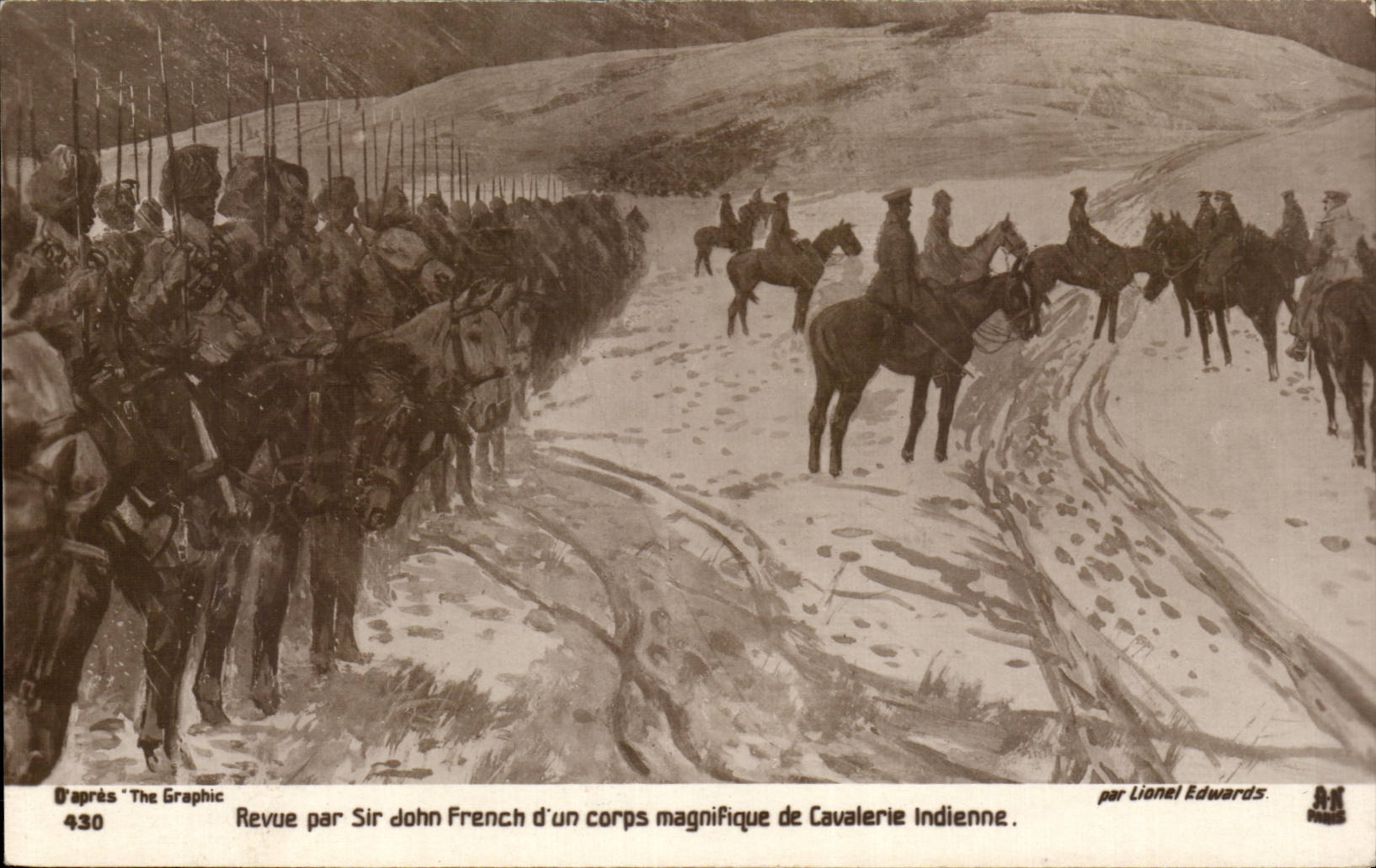 CPA Fantaisie Revue par Sir John French d'un corps magnifique de avalerie indienne Militaria 