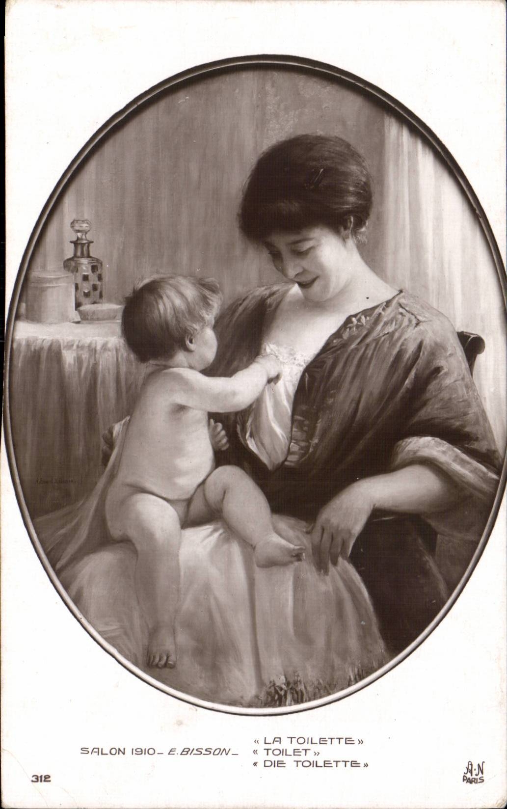 CPA Fantasy Living room 1910 the toilet Child and Woman