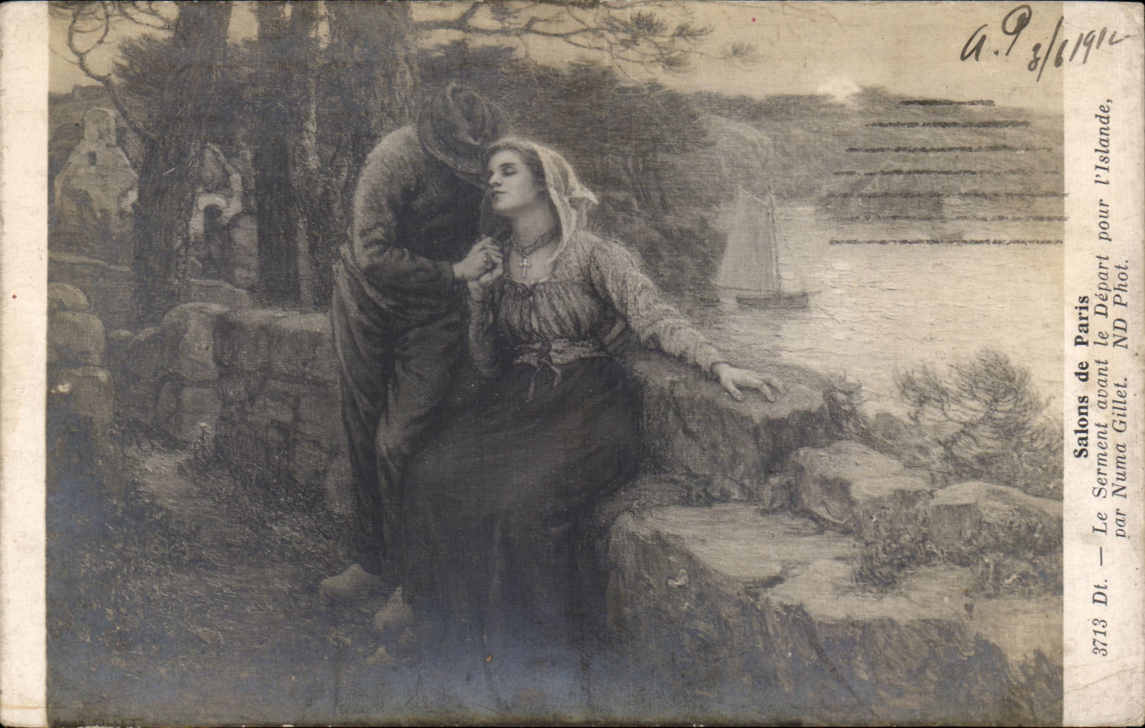 CPA Fantaisie Salons de Paris le serment avant le depart pour l'Islancde par Numa Gillet Iceland