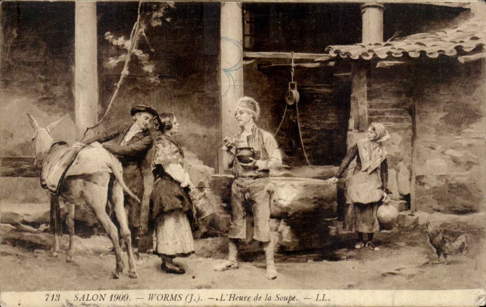 CPA Fantaisie Salon 1909 Worms L'heure de la soupe Ane Donkey 
