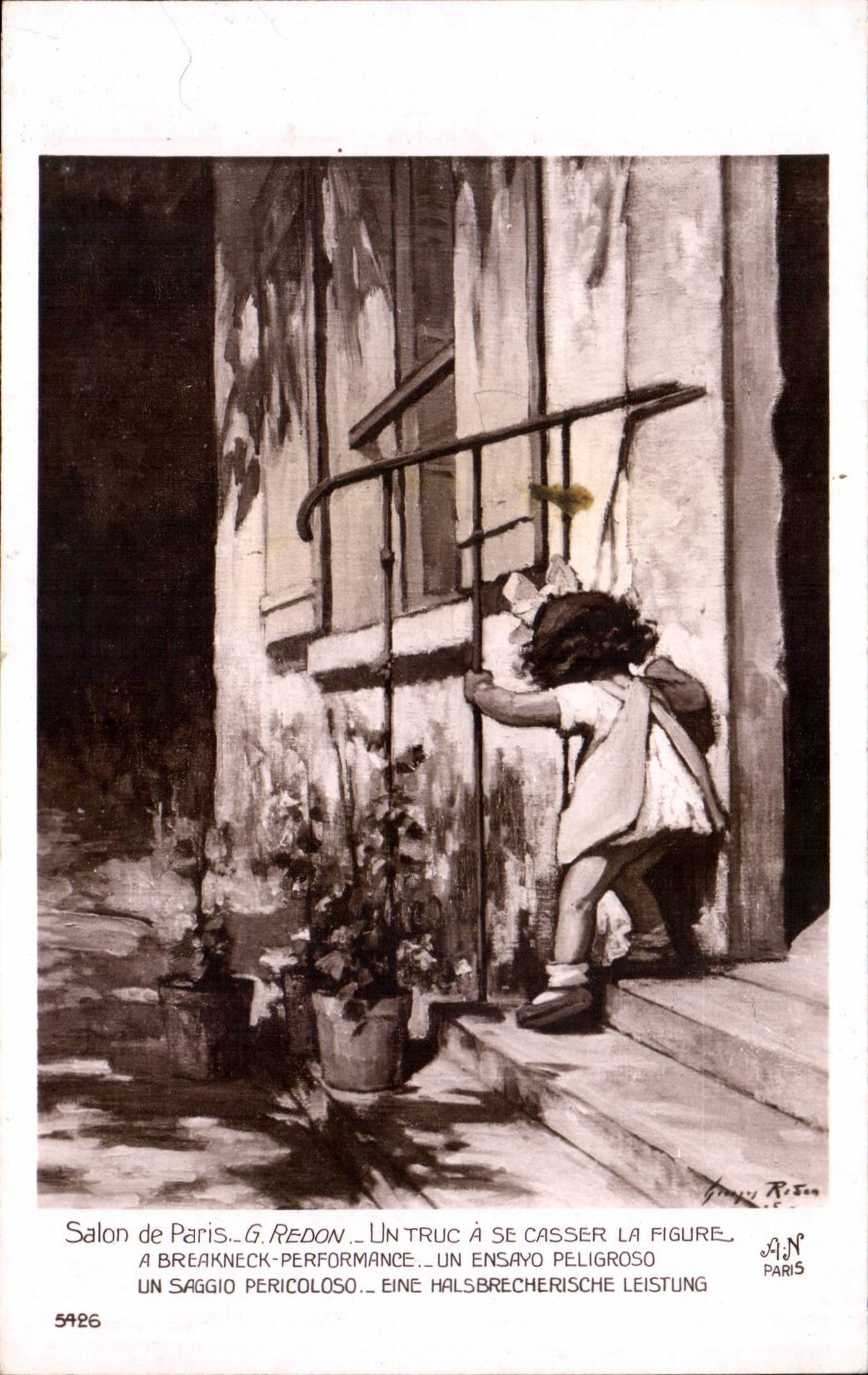 CPA Fantaisie Salon de Paris Un truc a se casser la figure Enfant