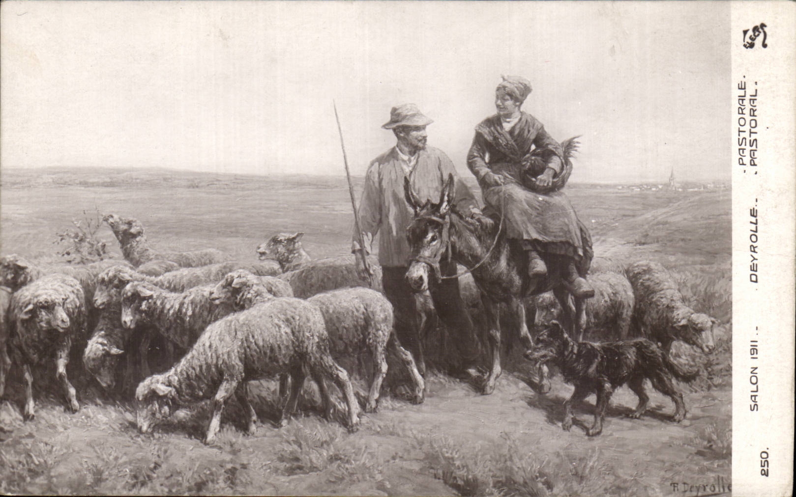 CPA Fantaisie Salon 1911 Deyrolle Pastorale Moutons Ane donkey Mule