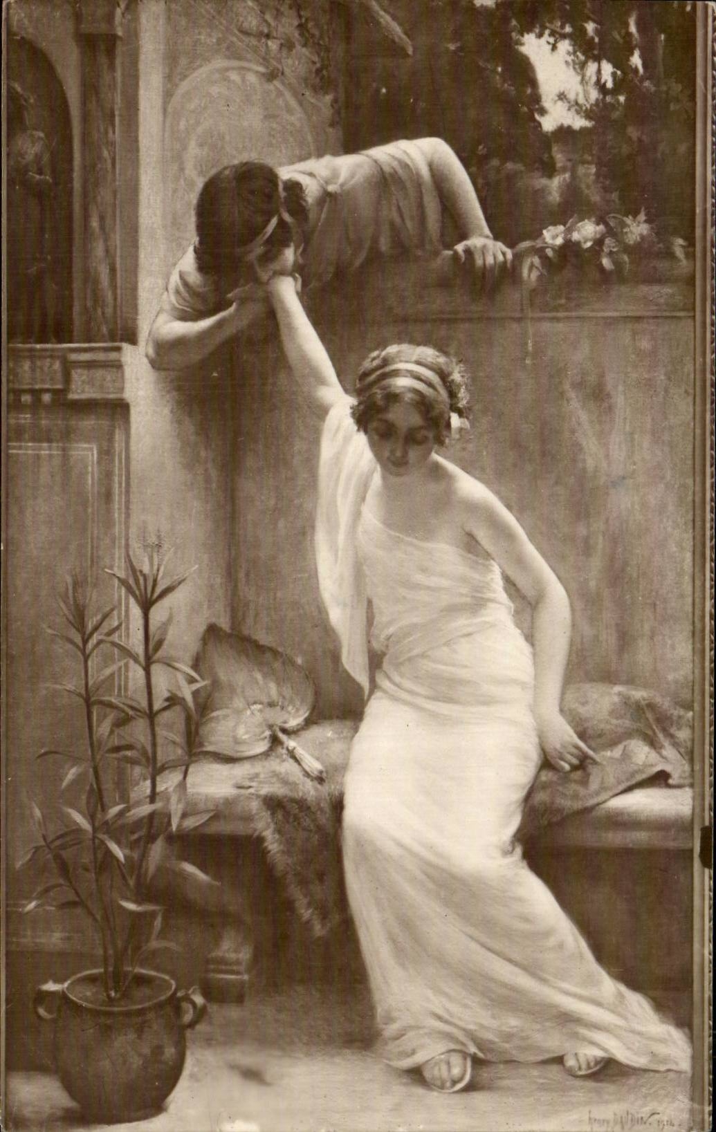 CPA Fantaisie Salon de Paris Daudin Idylle a pompei italie Italia Femme