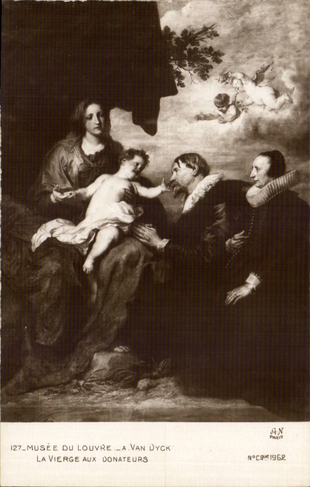 CPA Fantaisie Paris Musee du Louvre Van Dyck La vierge des donateurs Ange Angel