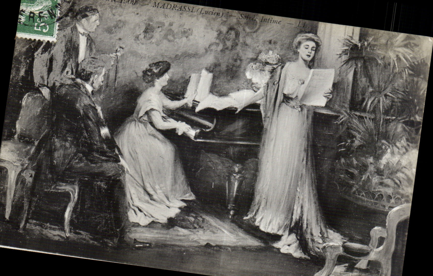 CPA Fantaisie Salon 1909 Madrassi Soire intime Piano