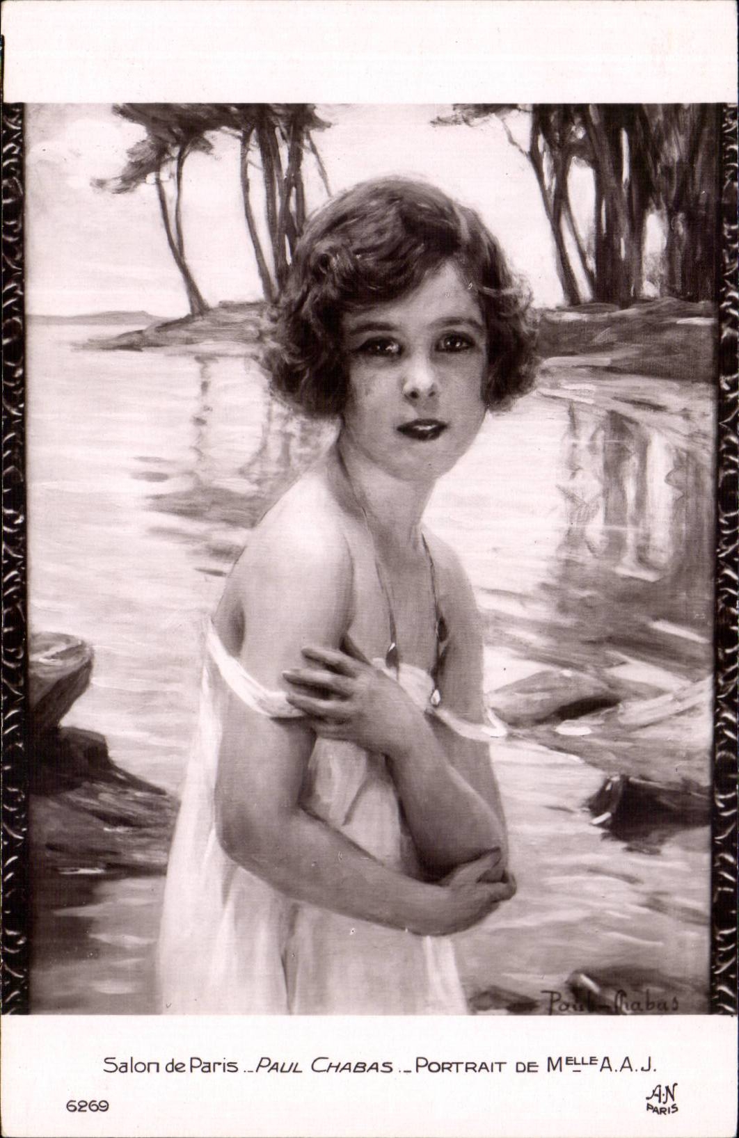 CPA Fantaisie Salon de Paris Paul Chabas Portrait de Mlle AAJ