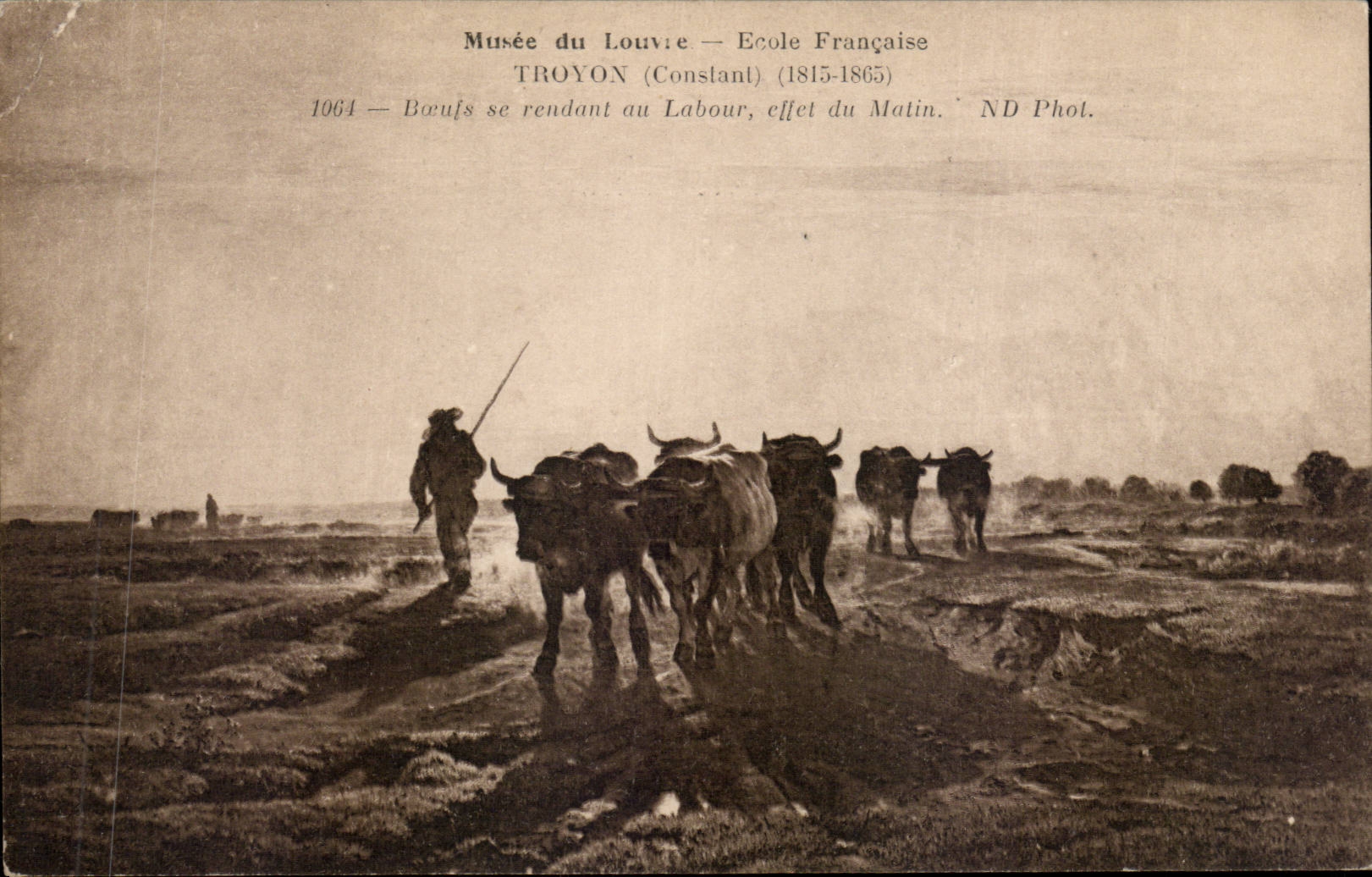 CPA Fantaisie Troyon Boeufs se rendant au labour effet du matin Musee du Louvre Paris