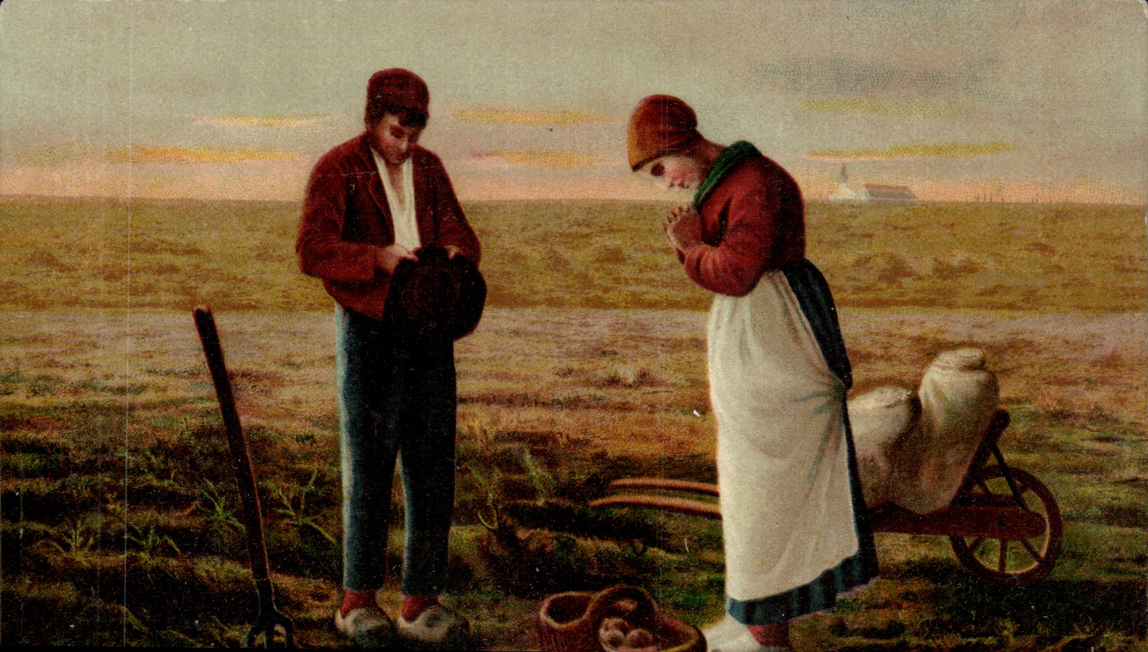 CPA Fantaisie Millet Paysans Angelus 