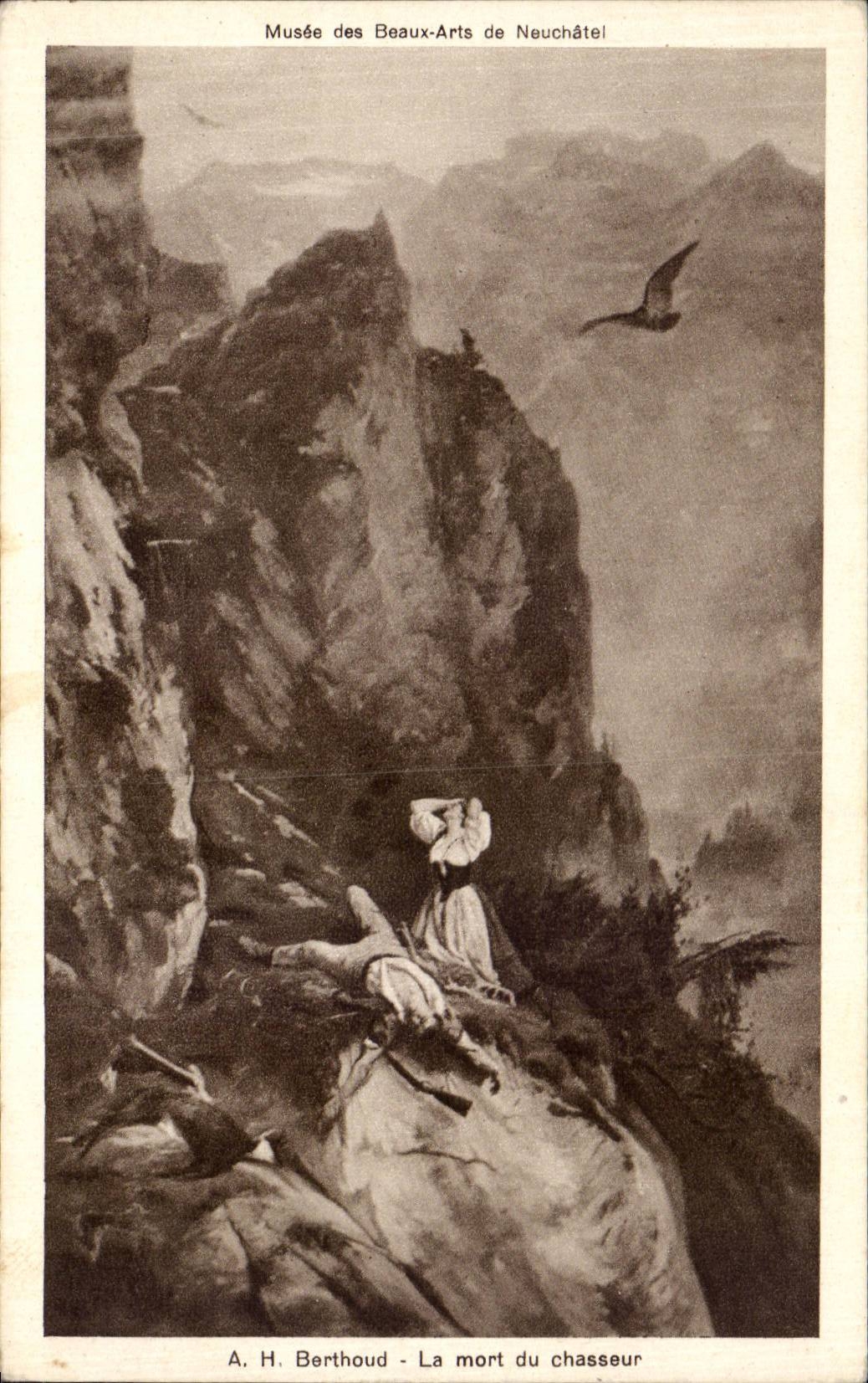 CPA Fantaisie Musee des beaux arts de Neuchatel Berthoud La mort du chasseur 