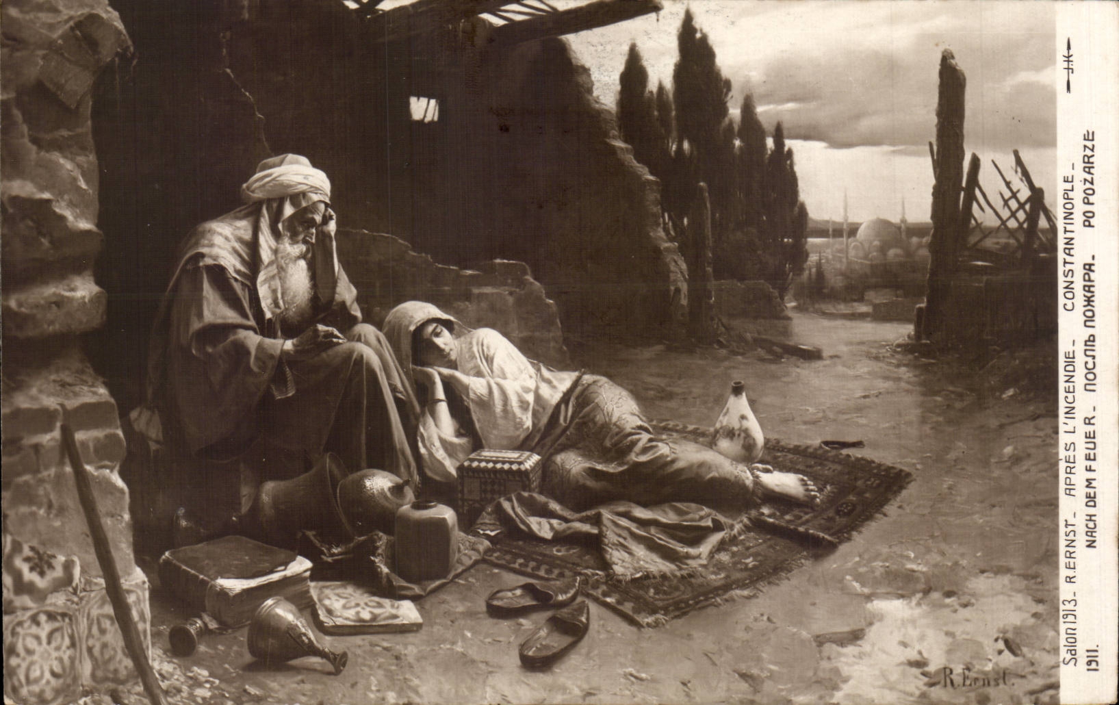 CPA Fantaisie Salon 1913 Ernst Apres l'incendie Constantinople Turquie turkey