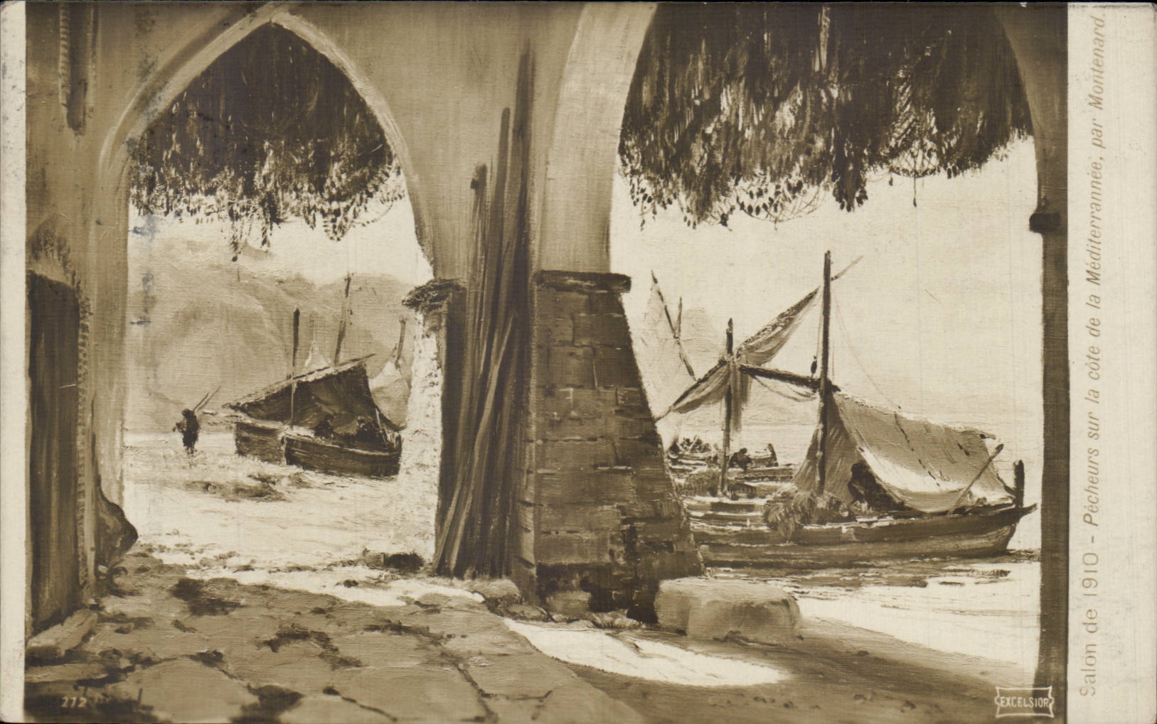 CPA Fantaisie Salon 1910 Pecheurs sur la cote de la Mediterrannee par Montenard