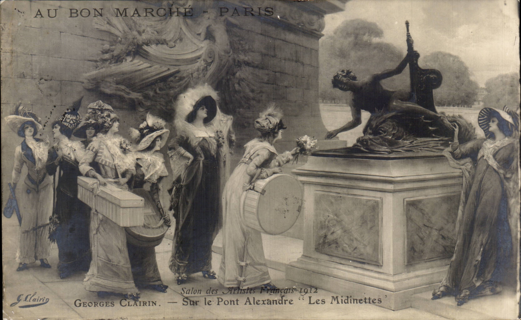 CPA Fantaisie Georges Clairin Sur le pont Alexandre Paris Les Midinettes