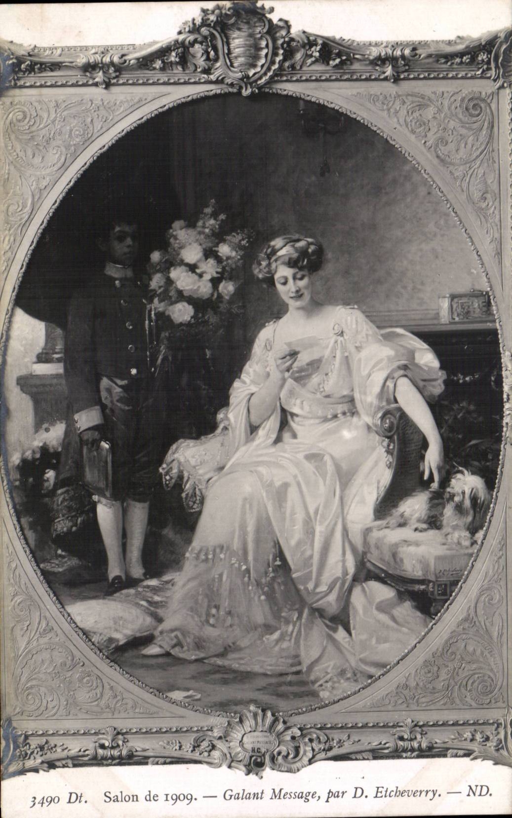 CPA Fantaisie Salon 1909 Galant message par Etcheverry 