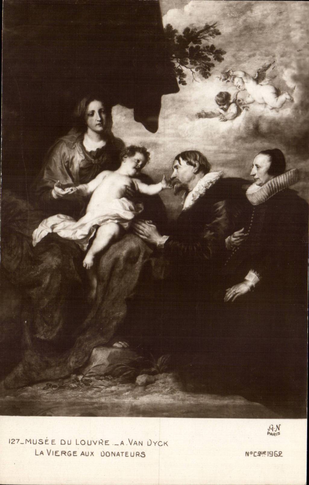 CPA Fantaisie Paris Musee du Louvre Van Dyck La vierge aux donateurs