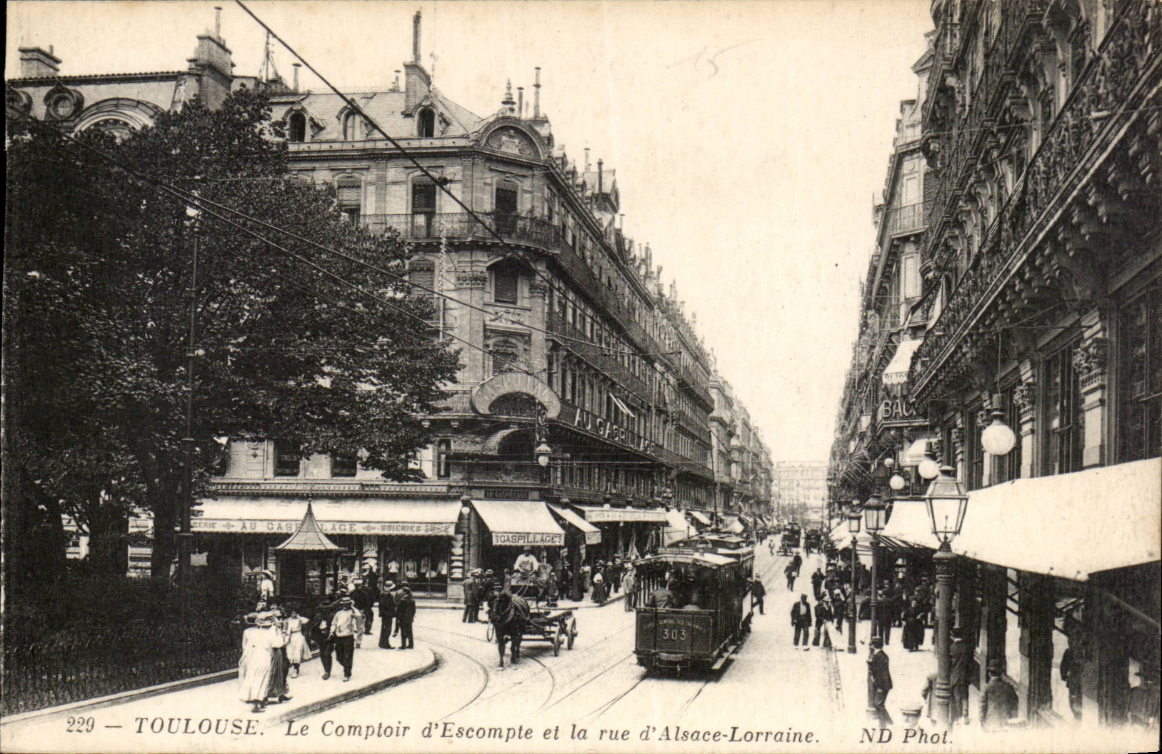Toulouse - Le Comptoir d'Escompte et la Rue d'Alsace Lorraine - CPA 